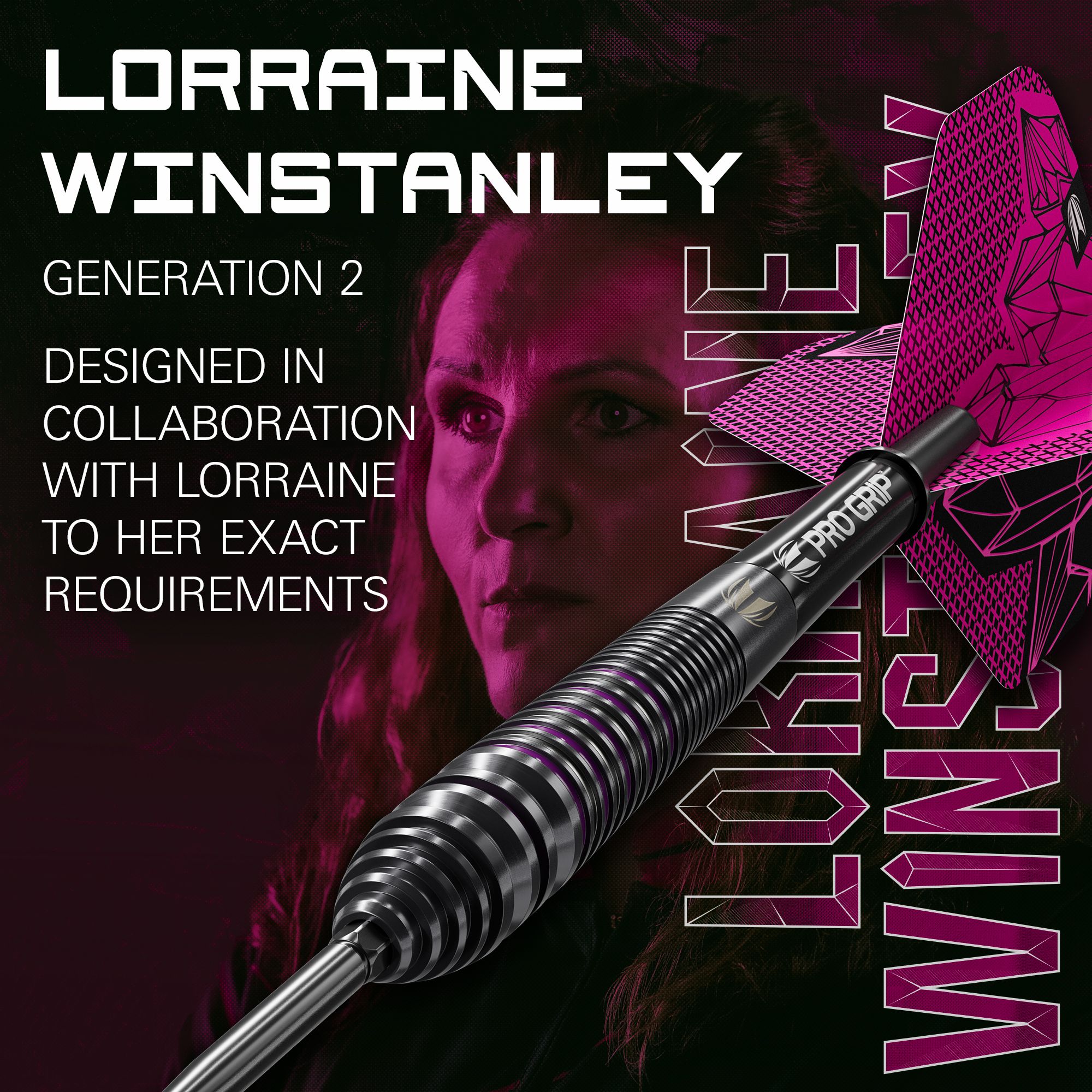 Target Lorraine Winstanley GEN2 Freccette in acciaio Swiss Point - 24 g Dieses Bild zeigt ebenfalls die Target Lorraine Winstanley GEN2 Swiss Point Steeldarts - 24g. Die Detailansicht stellt die Verarbeitung und Form der Darts dar.