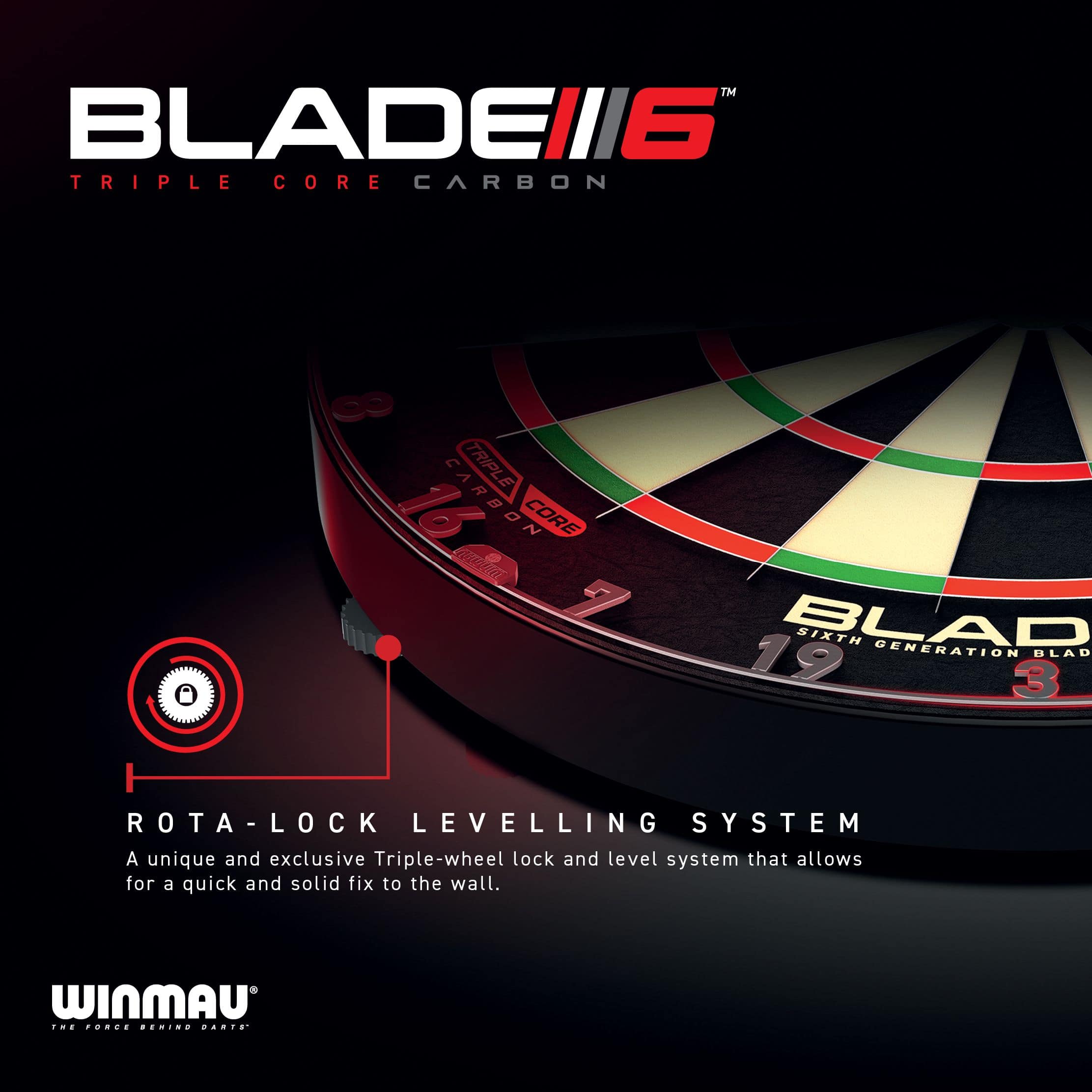 Winmau Blade 6 Triple Core Set con PDC Surround e 2 set di freccette Dieses Bild zeigt das Winmau Blade 6 Triple Core Set mit PDC Surround und 2 Sets Darts. Das komplette Set eignet sich ideal für Anfänger und Profis.