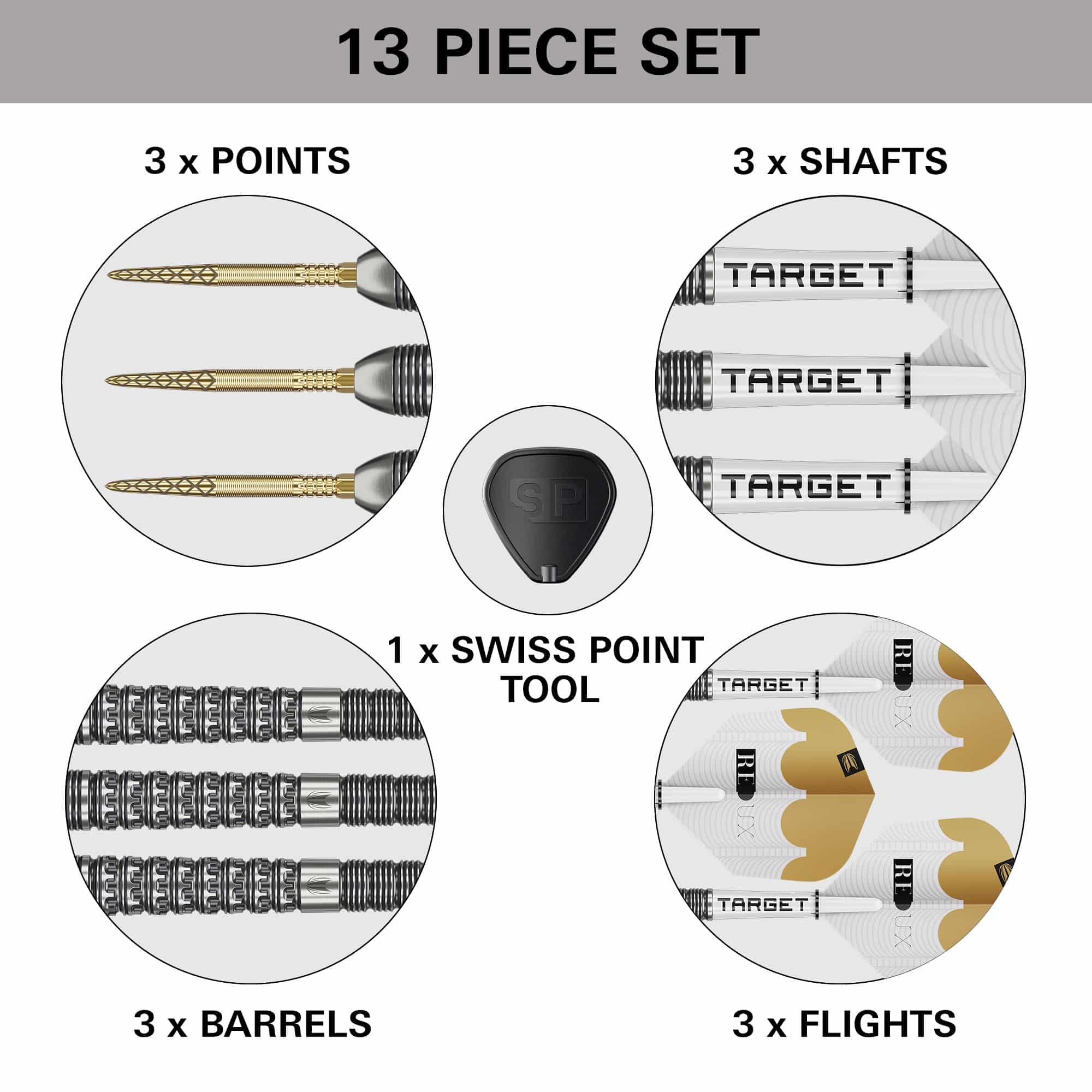 Freccette in acciaio Target Redux 03 Swiss Point Das Bild zeigt die Target Redux 03 Swiss Point Steeldarts. Diese Steeldarts bieten eine hohe Präzision beim Werfen.