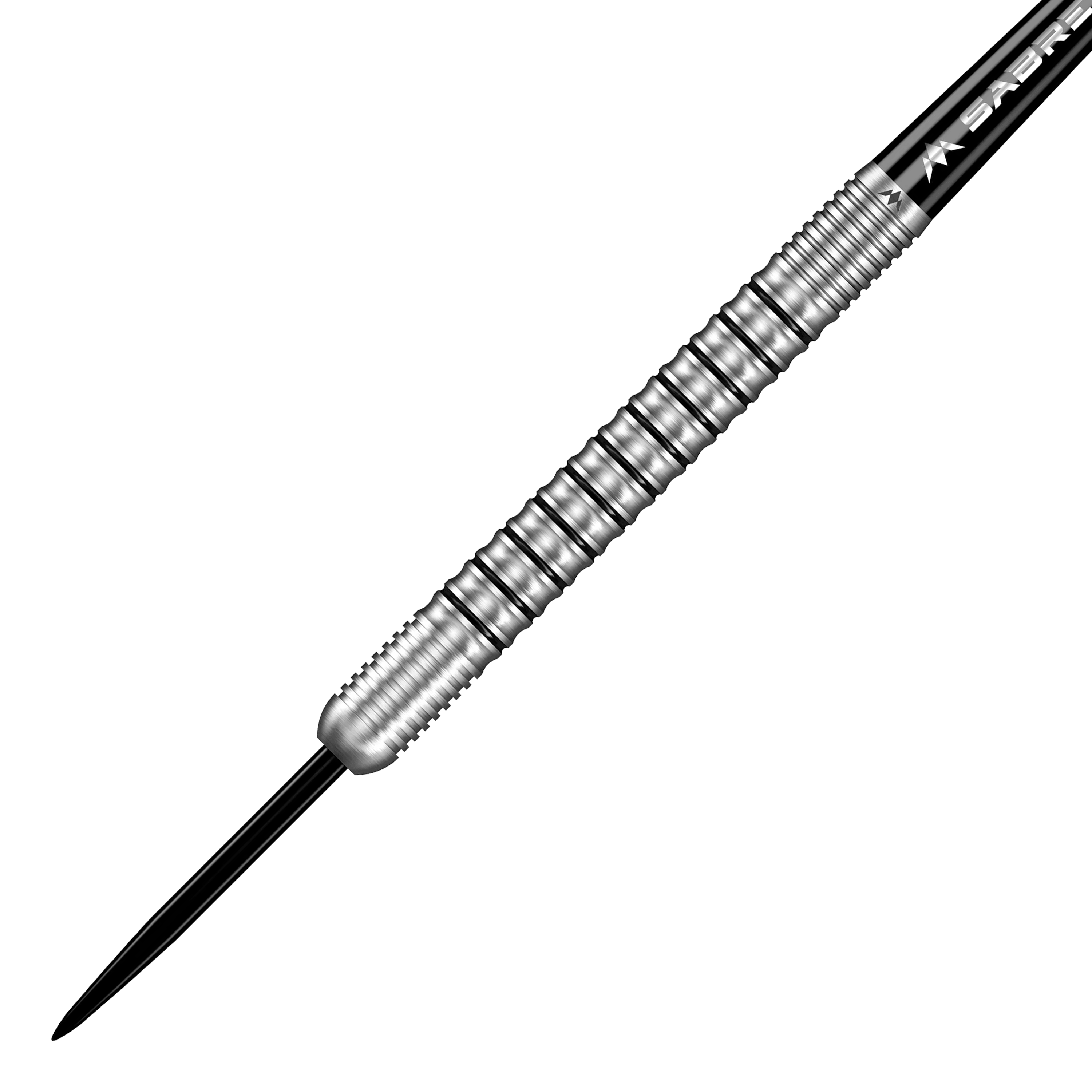 Missione Dominik Grüllich Steeldarts Dieses Bild zeigt einen Mission Dominik Grüllich Steeldart mit einem Gewicht von 23,5 Gramm. Der Dart ist aus silberfarbenem Metall und hat ein geriffeltes Griffstück.