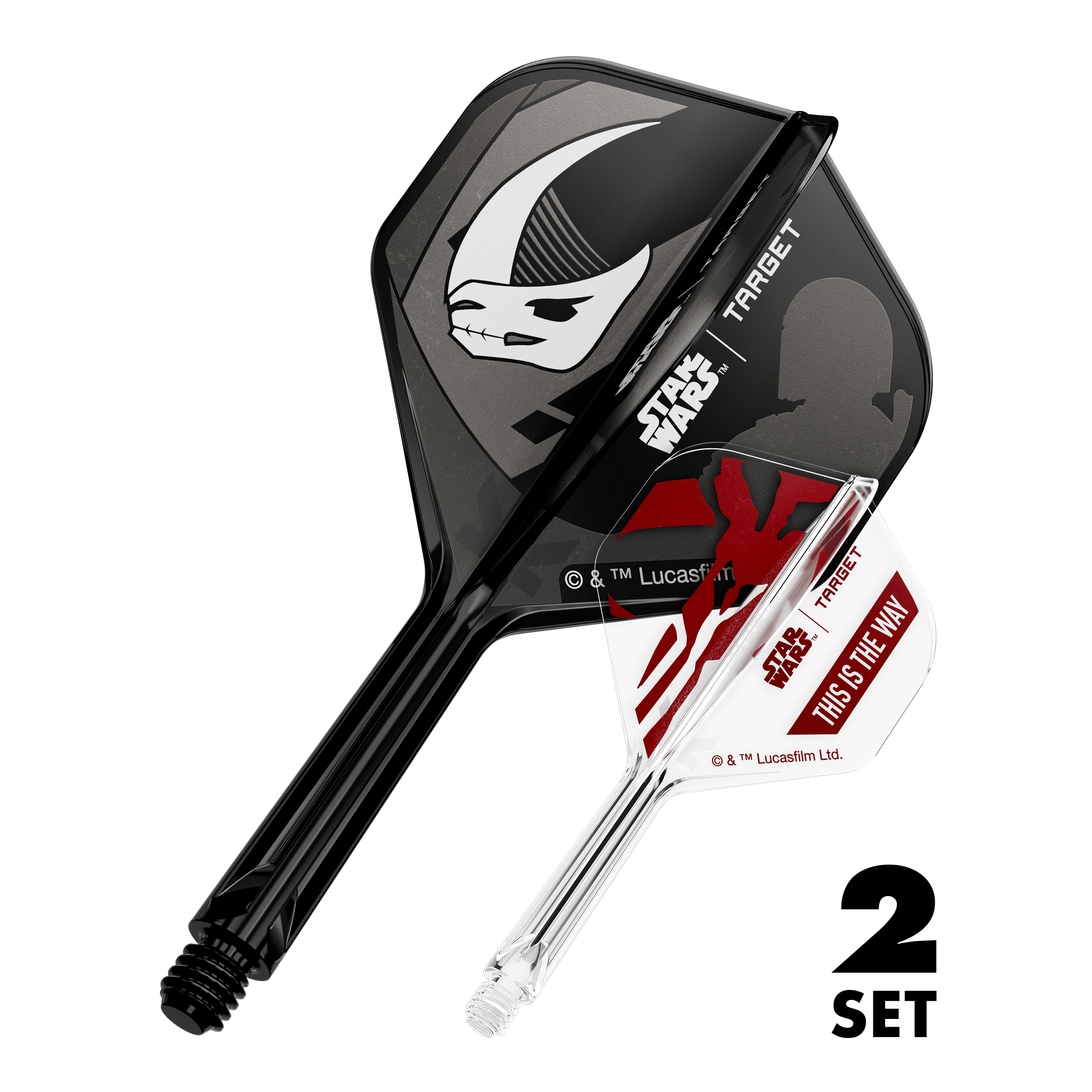 Set Target Star Wars K-Flex Mandalorian No2 Voli Standard Das Bild zeigt das Produkt mit dem Dateinamen 410621_Target_StarWars_K-Flex_Mandalorian_2PackSet_No2_Standard_Flights_26mm_1. Es handelt sich vermutlich um Dartzubehör mit Star Wars Mandalorian Motiv.