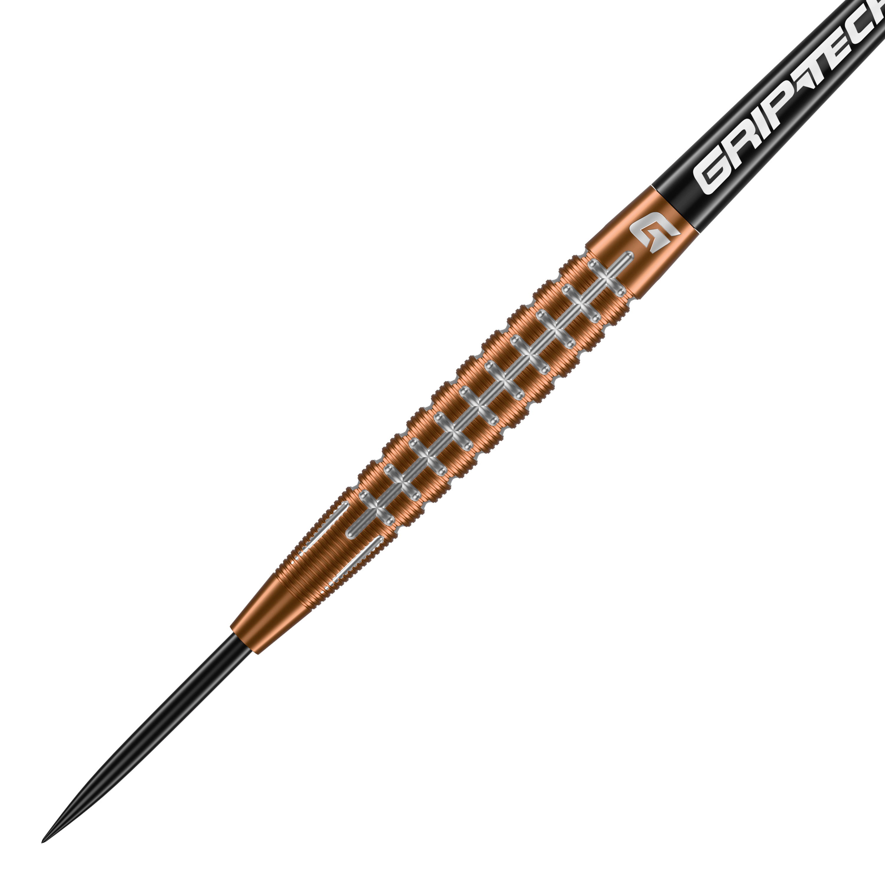 Freccette in acciaio al tungsteno GOAT Quarterback V1 Das Bild zeigt einen GOAT Quarterback V1 Tungsten Steeldart. Der Dart hat einen goldenen, geriffelten Schaft und eine schwarze Spitze.