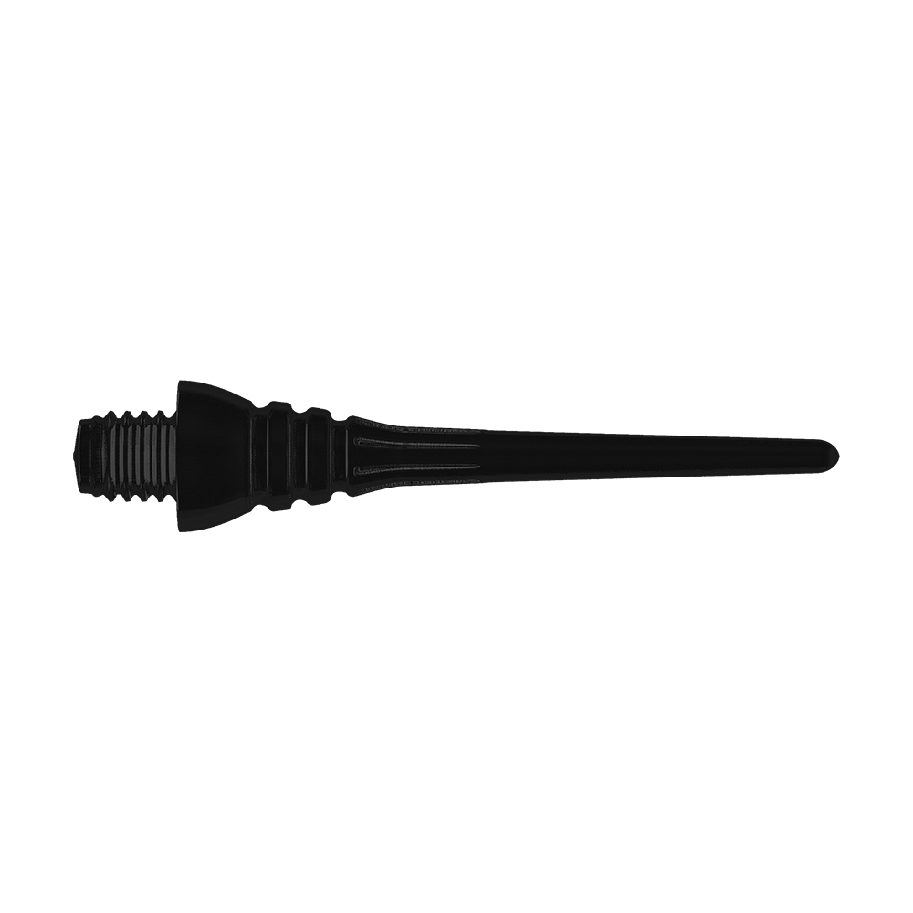 Winmau Triton Softtip Points Softdartspitzen (50-er Pack) Das Bild zeigt eine schwarze Softdartspitze mit Gewinde. Sie ist für den Einsatz an Softdartpfeilen gedacht.