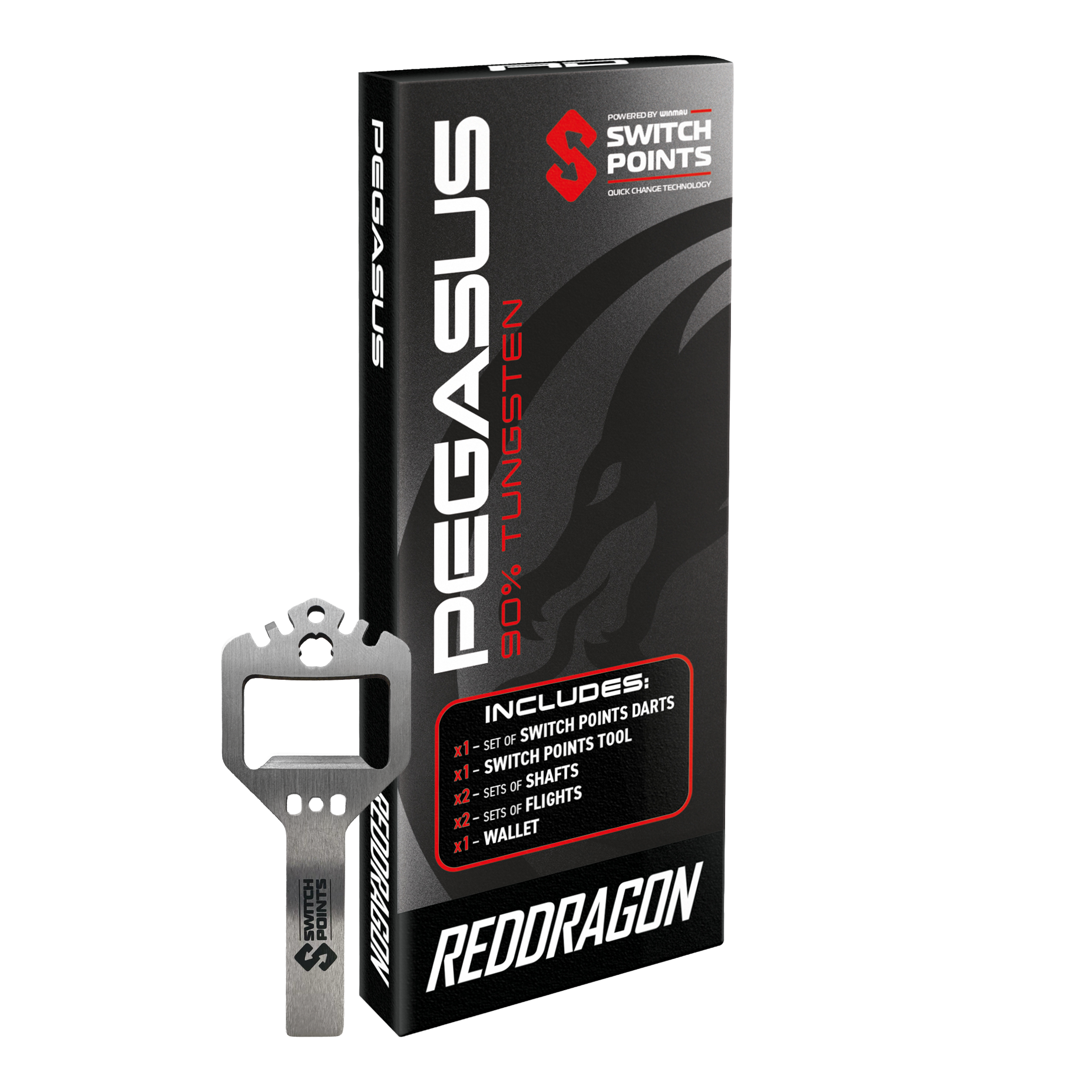 Dardi in acciaio Red Dragon Pegasus Switch Point Das Bild zeigt die Red Dragon Pegasus Switch Point Steeldarts. Die Pfeile sind hochwertig verarbeitet und ideal für Turniere geeignet.