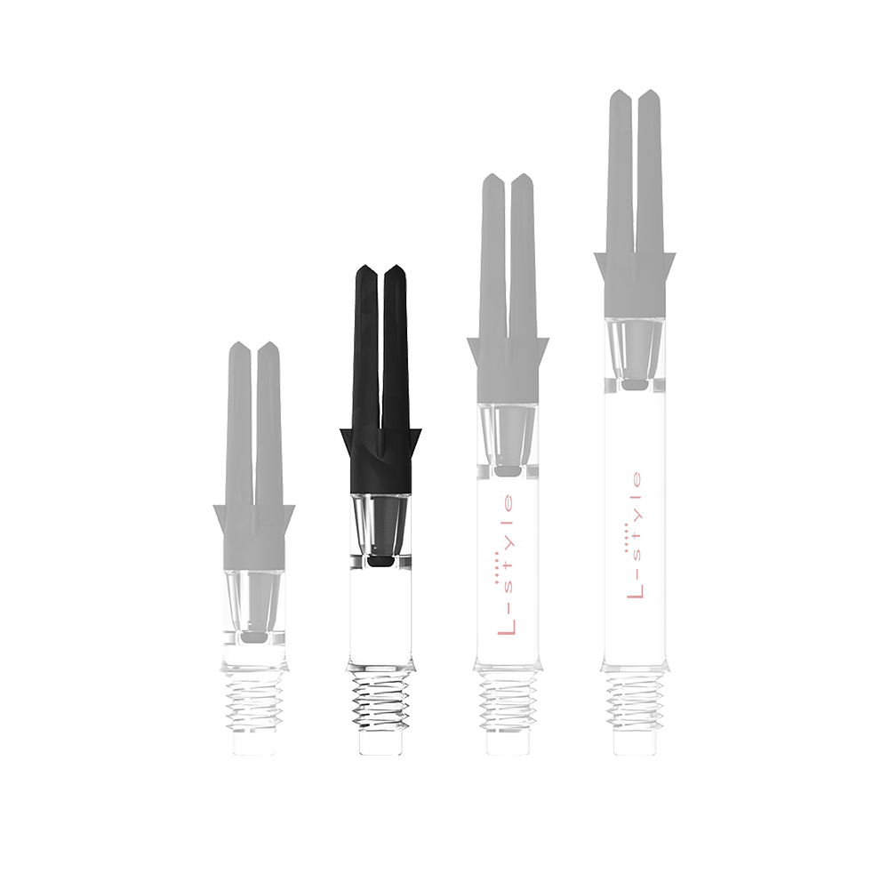 L-L-Style-Shaft Carbon Silent Straight - Trasparente Abbildung mit dem Namen L-Style L-Shaft Carbon Silent Straight Clear OhneKappen 32mm 1. Es handelt sich wahrscheinlich um einen Schaft für Dartpfeile.