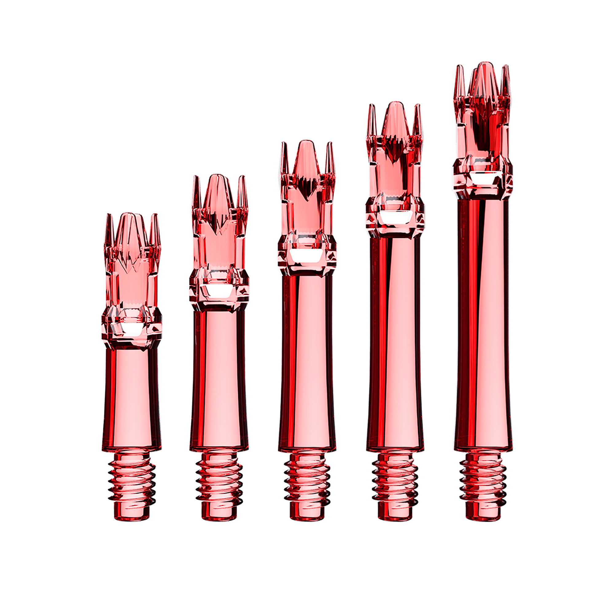 Alberi di ricambio per sistema L-Style - Rosso trasparente Hier sieht man die L-Style L-System Ersatzshafts in der Farbe Clear Red. Es handelt sich um rote Ersatzschäfte für Dartpfeile.