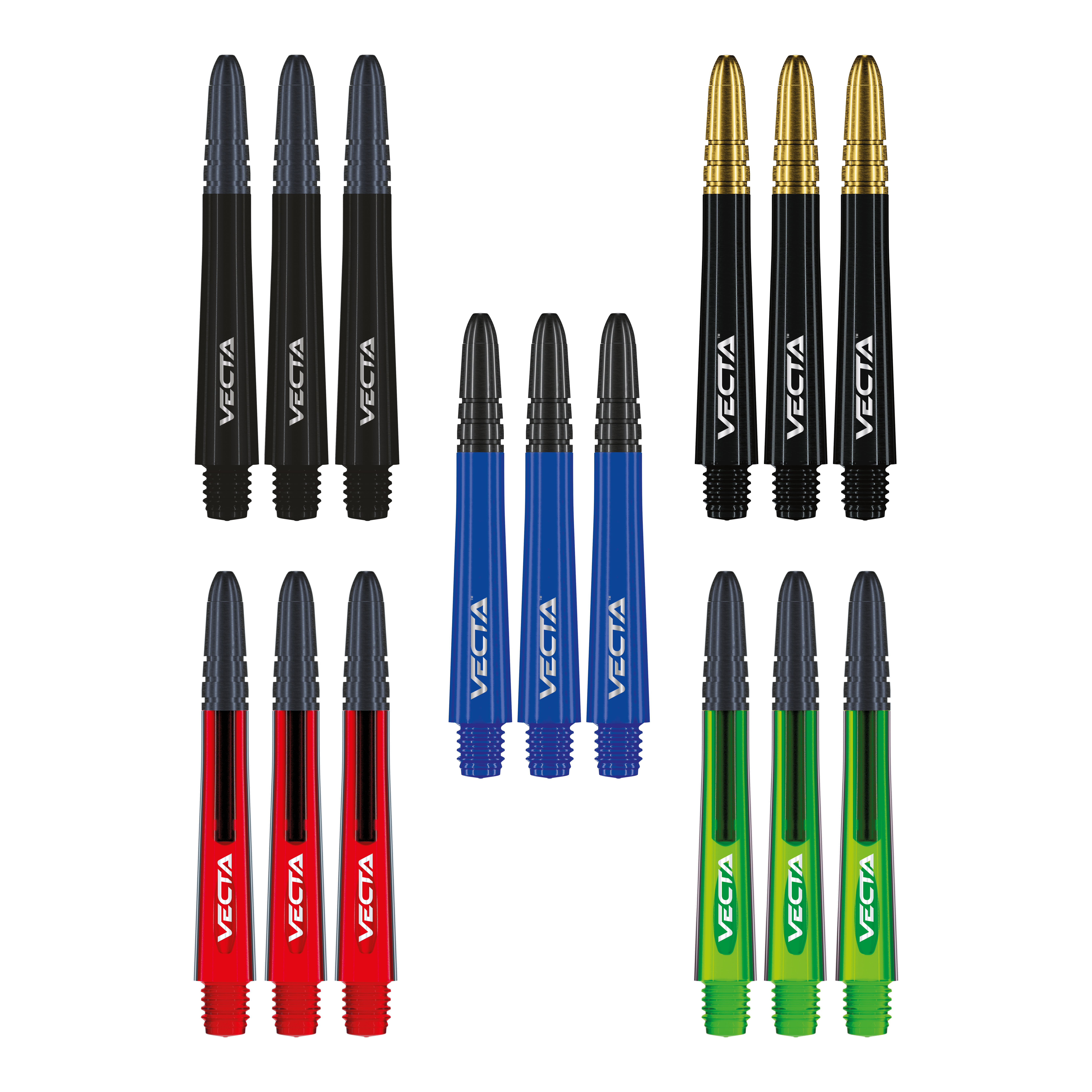 Collezione di alberi Winmau Vecta Das Foto zeigt die Winmau Vecta Shaft Collection. Die Sammlung umfasst verschiedene Dartschäfte.