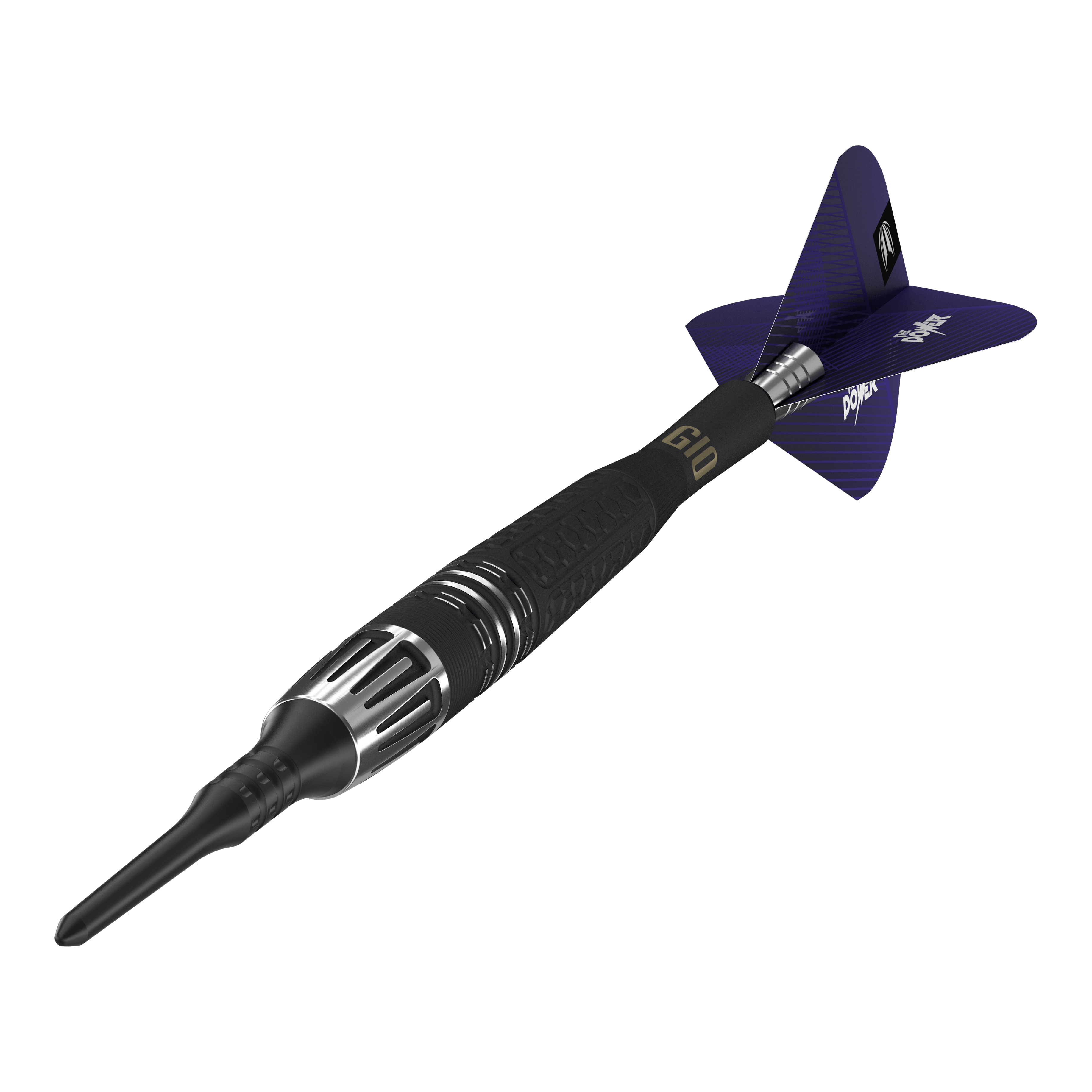 Freccette morbide Target Phil Taylor Power 9Five GEN10 Auf dem Bild ist ein Target Phil Taylor Power 9Five GEN10 Softdart zu sehen. Der Dartpfeil hat ein modernes Design mit schwarzen und silbernen Details sowie blauen Flights.