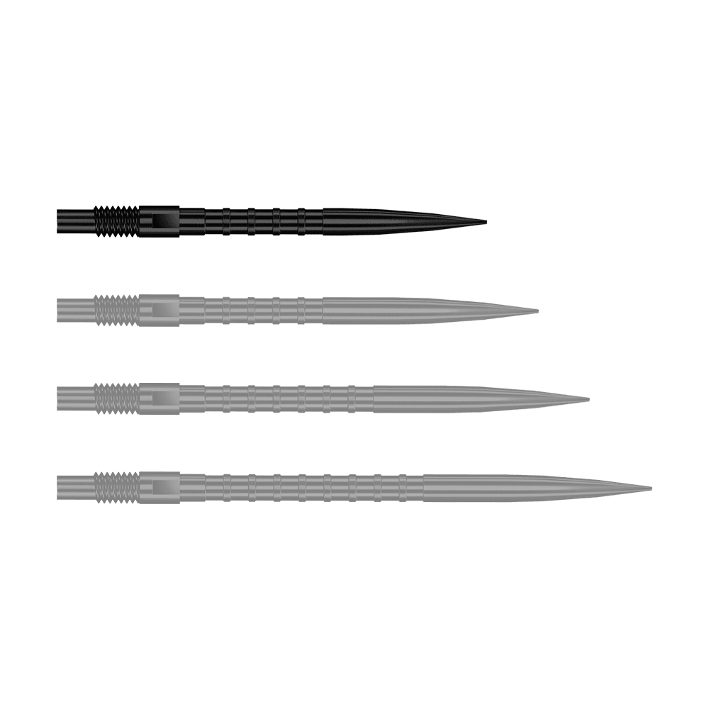 Punte per freccette Harrows Quick Point Heavy Metal - Nere Das Bild stellt QP33164 Harrows Quick Point HeavyMetalGrip Dartspitzen Schwarz 26mm dar. Diese Dartspitzen sind schwarz und besitzen einen starken Metallgriff.
