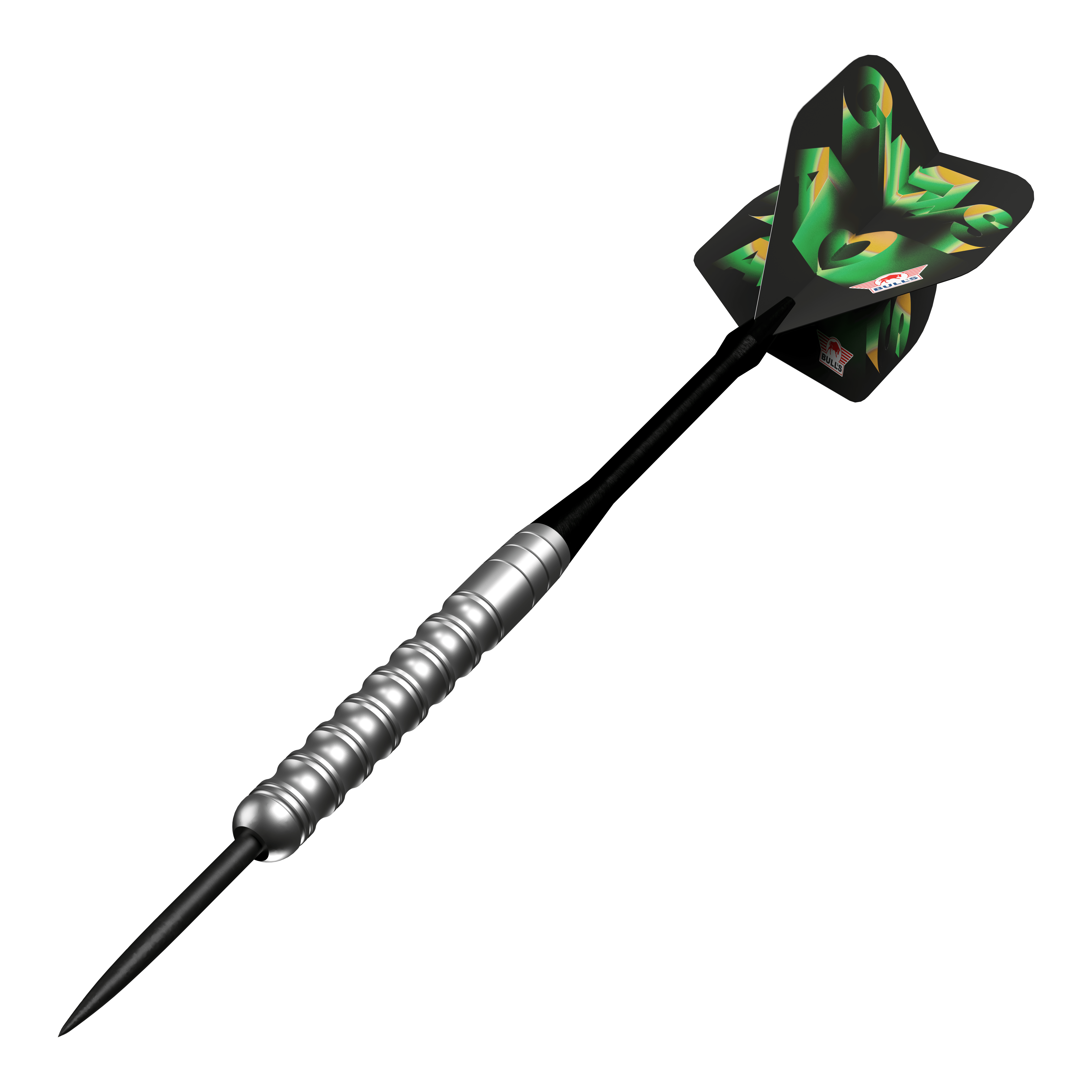 Bulls NL Chaos Freccette in acciaio verde - 24 g Das Bild zeigt die Bulls NL Chaos Green Steeldarts - 24g. Die grünen Steeldarts sind nebeneinander angeordnet.