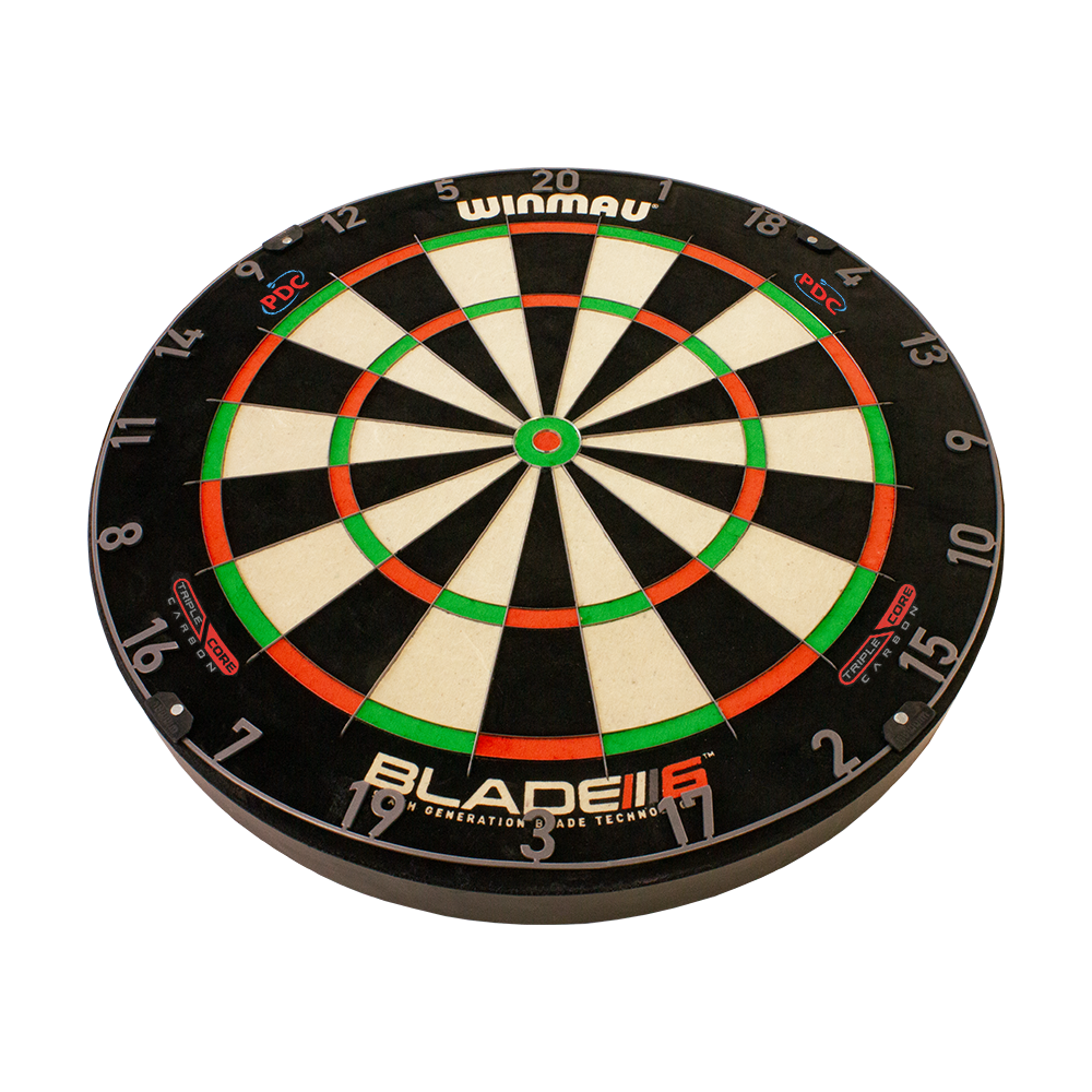 3032_Winmau_Blade_6_TripleCore_Steeldartboard_2_PDC Winmau Blade 6 Triple Core Steeldartboard in runder Form. Die Aufteilung der Segmente ist gut erkennbar.