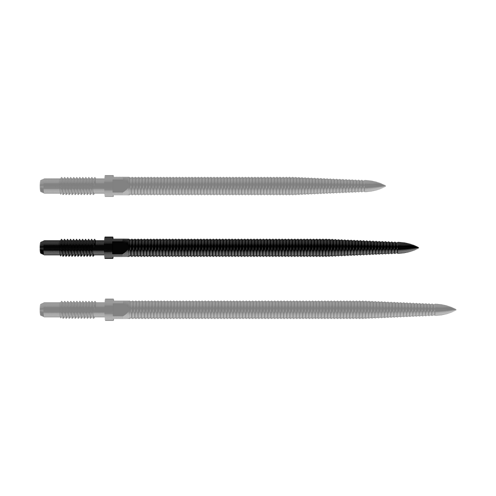 Dargestellt ist eine schwarze Dartspitze, Modell MicroGrip in 36mm Länge. Das Produkt ist unter dem Dateinamen BU57705_BullsNL_Convertible_Points_MicroGrip_Schwarz_36mm_1 bekannt.