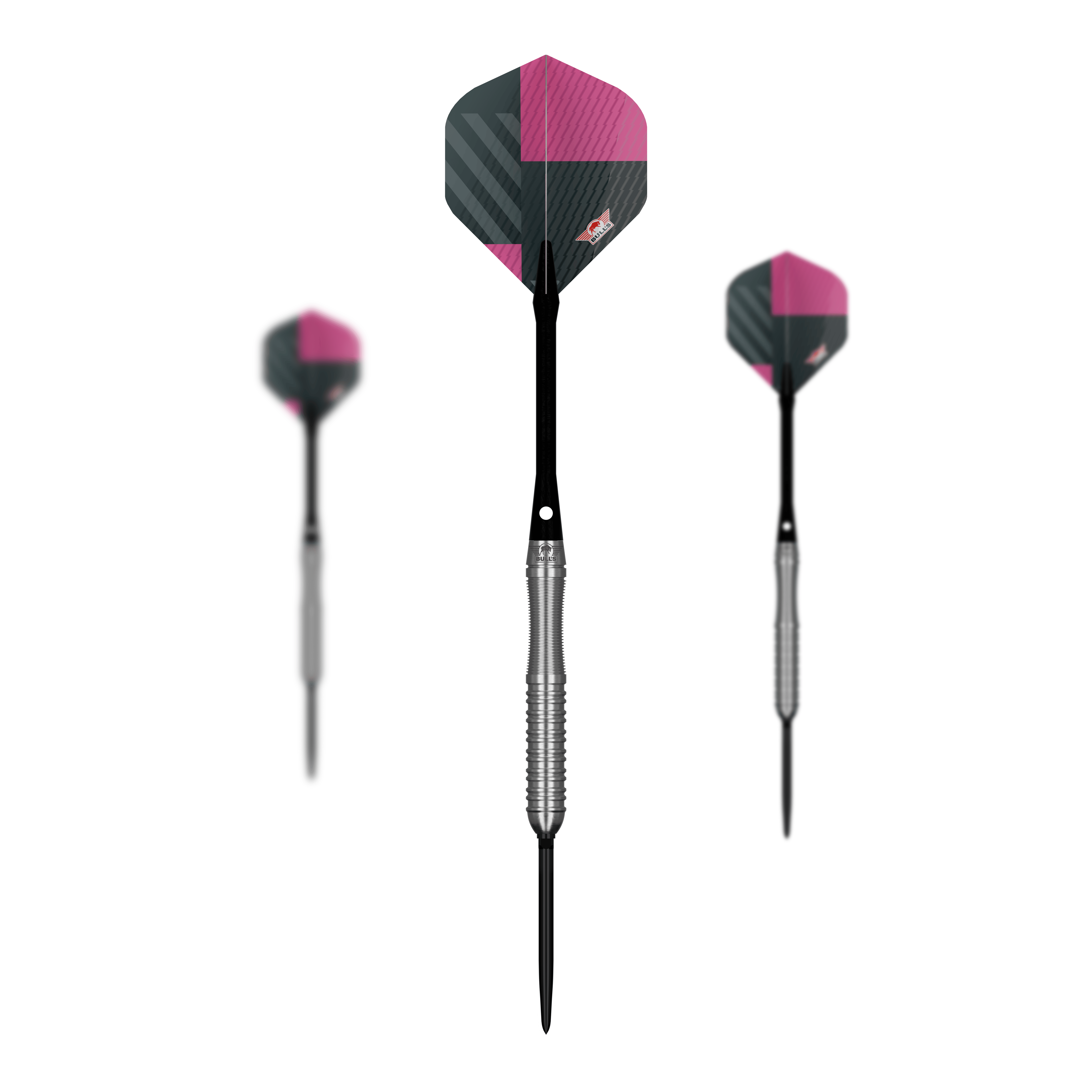 Freccette in acciaio convertibili Bulls NL Volt Pink Abgebildet ist das Set Bulls NL Volt Pink Convertible Point Steeldarts. Die Darts sind besonders auffällig.