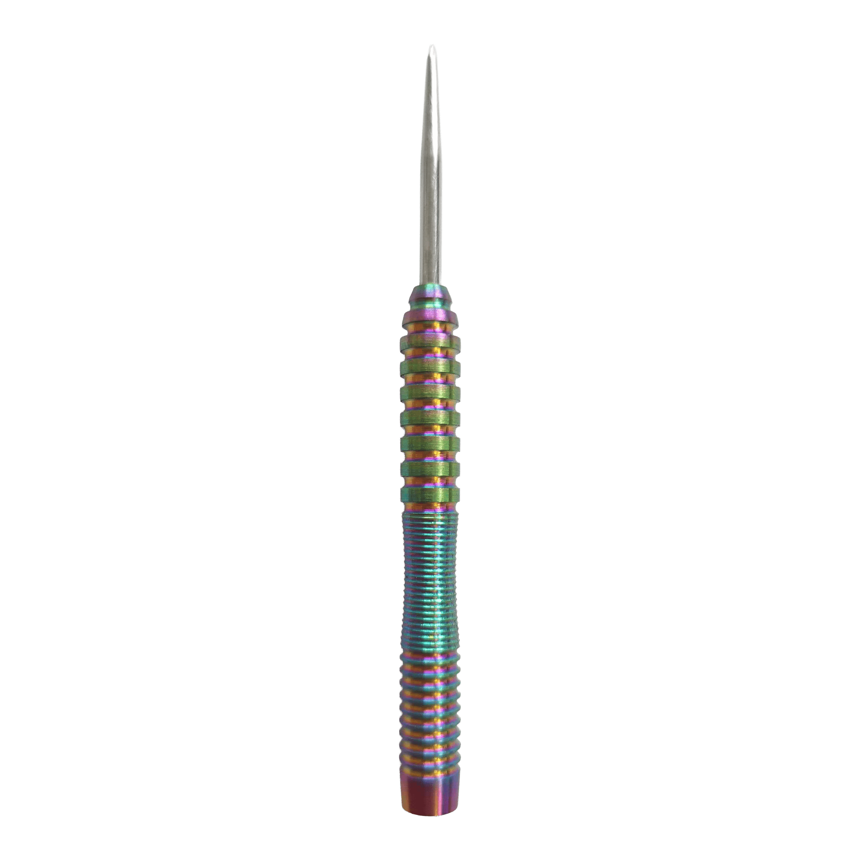 Freccette McDart Rainbow 3 con fusto in acciaio - 22 g Das Bild zeigt die McDart Rainbow 3 Steeldart-Barrels - 22g. Es handelt sich um Dart-Barrels mit auffälligem Regenbogen-Design.