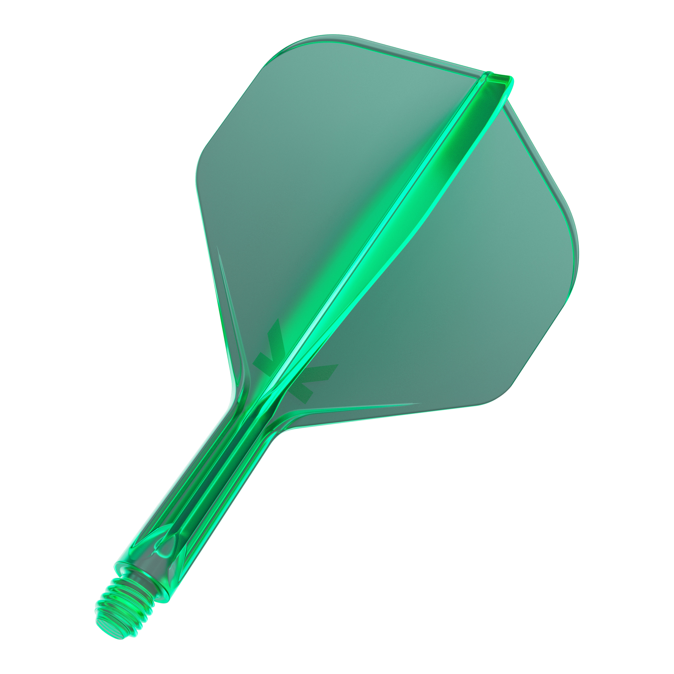 Target K-Flex No2 Standard Flight System - Verde Mehrere Dart-Flights mit durchgehender Oberfläche und gleichförmiger Form liegen nebeneinander. Die Anordnung ist ordentlich.