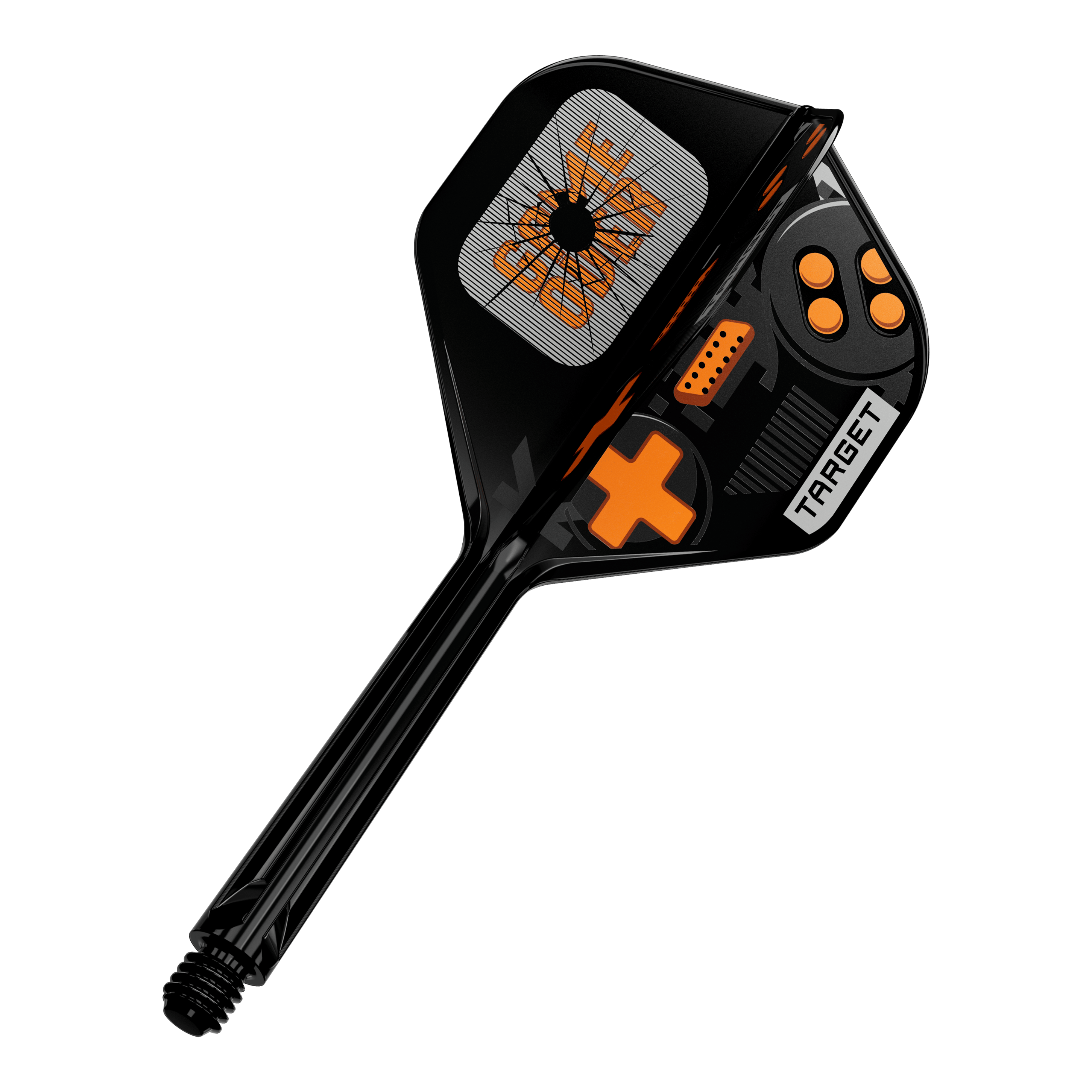 Voli standard Target K-Flex Game Over No2 Abgebildet ist ein Produkt mit dem Namen 410581_Target_K-Flex_GameOver_No2_Standard_Flights_33mm_1. Es handelt sich um ein Zubehörteil für Darts, vermutlich ein Dart-Flight.