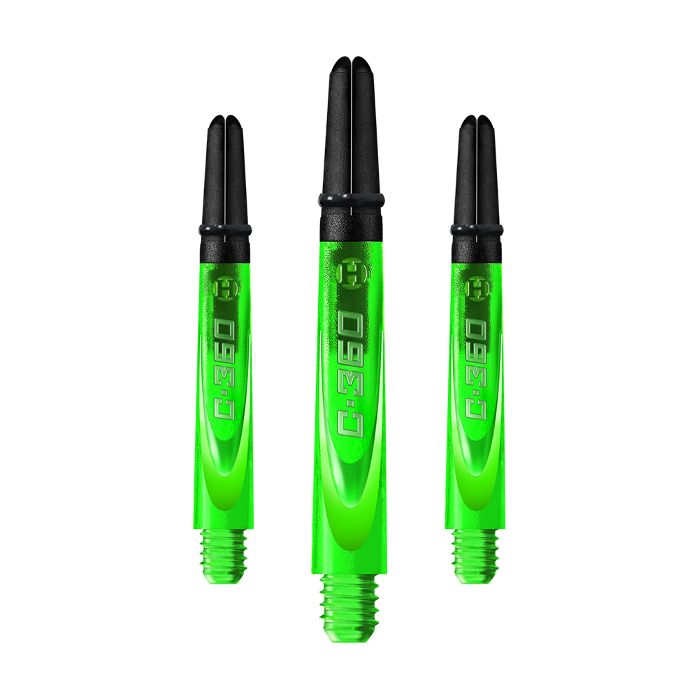 HR453_Harrows_Carbon_360_Shafts_Gr-n_42mm_1mMoZNLmG86rII Hier ist ein Carbon-Dart-Schaft von Harrows mit geriffelter Oberfläche zu sehen.