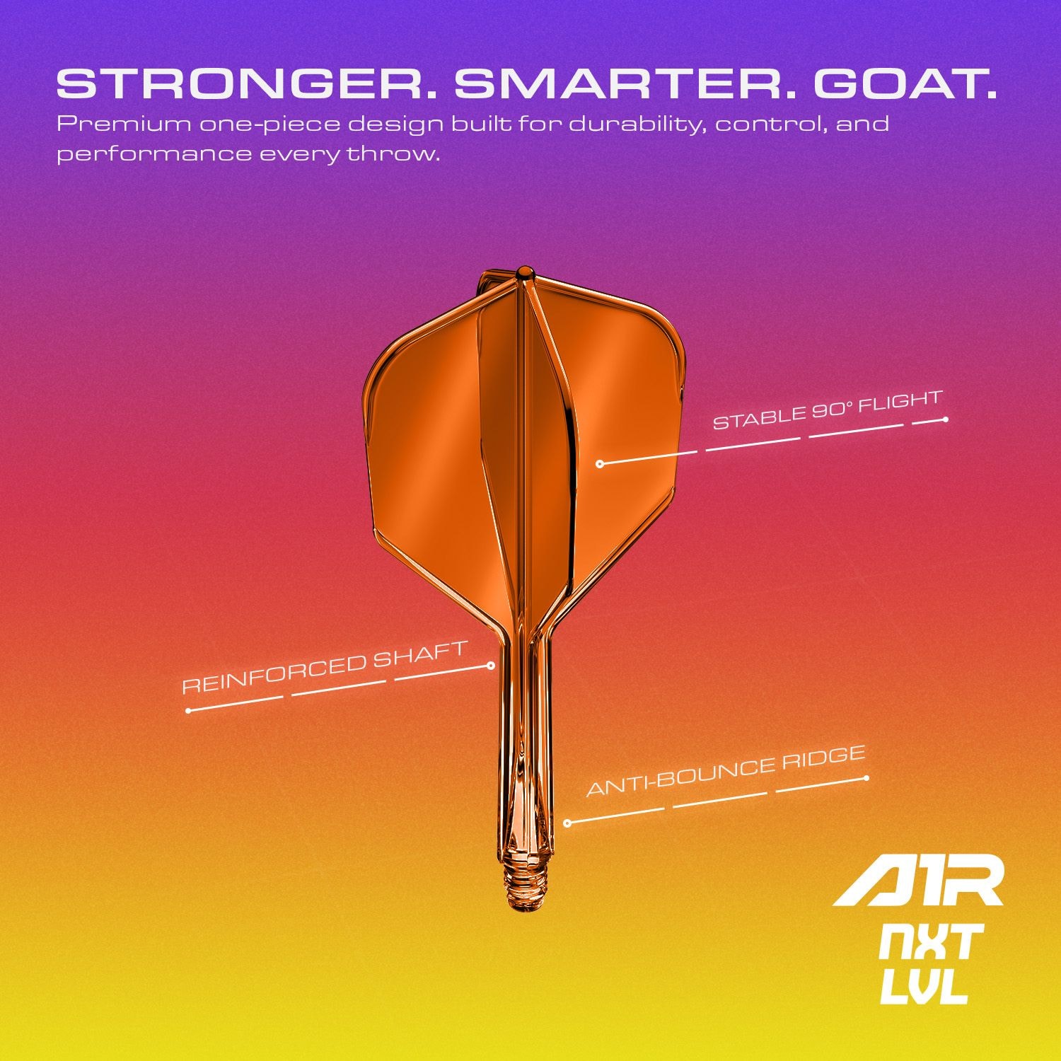 Sistema di albero di volo GOAT A1R No6 - Arancione neon Das GOAT A1R No6 Flight-Shaft-System in Neon Orange ist auf diesem Bild abgebildet. Die farbenfrohe Gestaltung macht es besonders ansprechend für Dartspieler.
