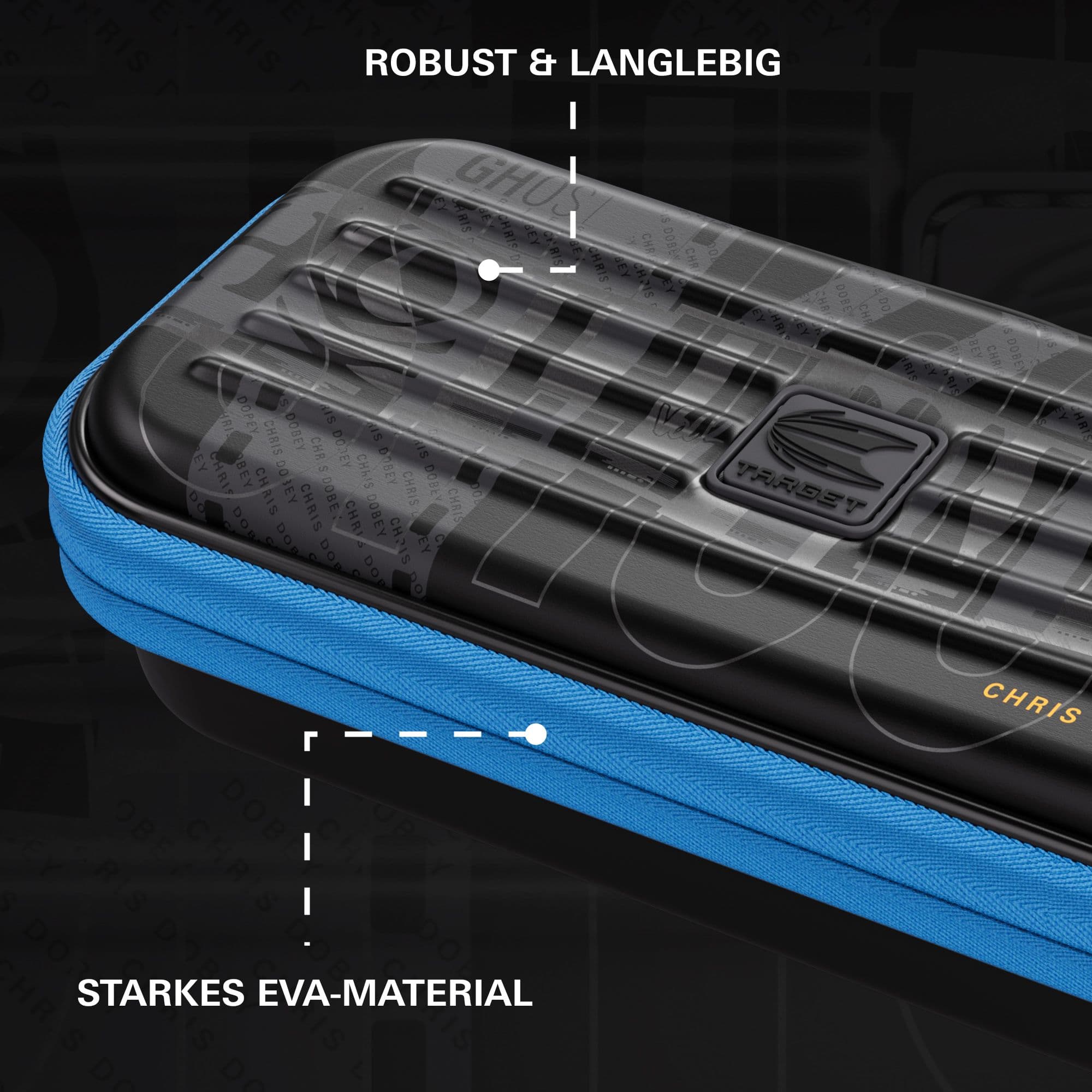 Custodia per freccette Chris Dobey della serie Ghost di Takoma Das Bild zeigt das Takoma Ghost Series Chris Dobey Dartcase. Es eignet sich ideal zum Aufbewahren und Transportieren von Darts.