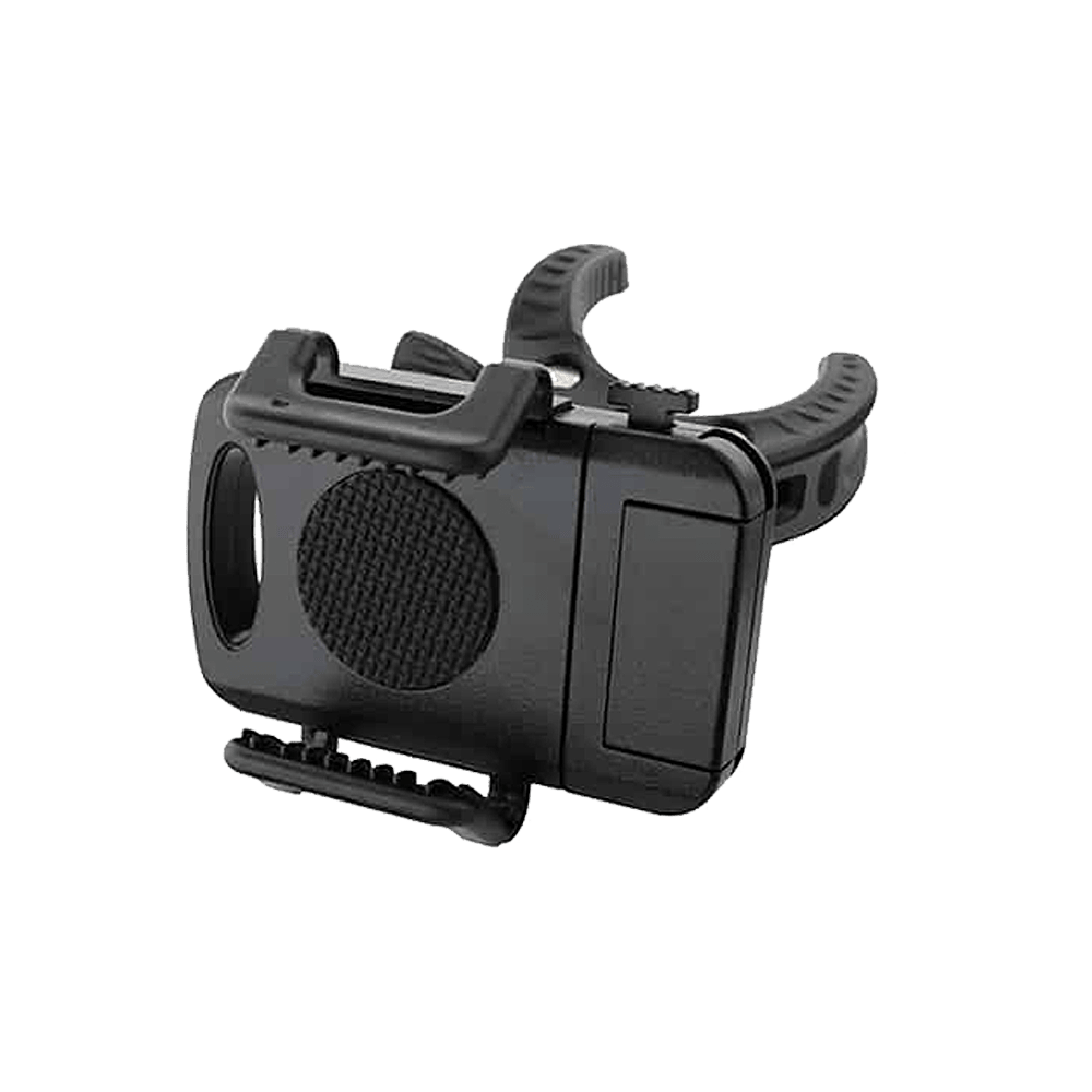 Supporto per smartphone GranBoard Das Bild zeigt den GranBoard Smartphone-Halter. Es handelt sich um eine schwarze, kompakte Halterung zur Befestigung eines Smartphones.