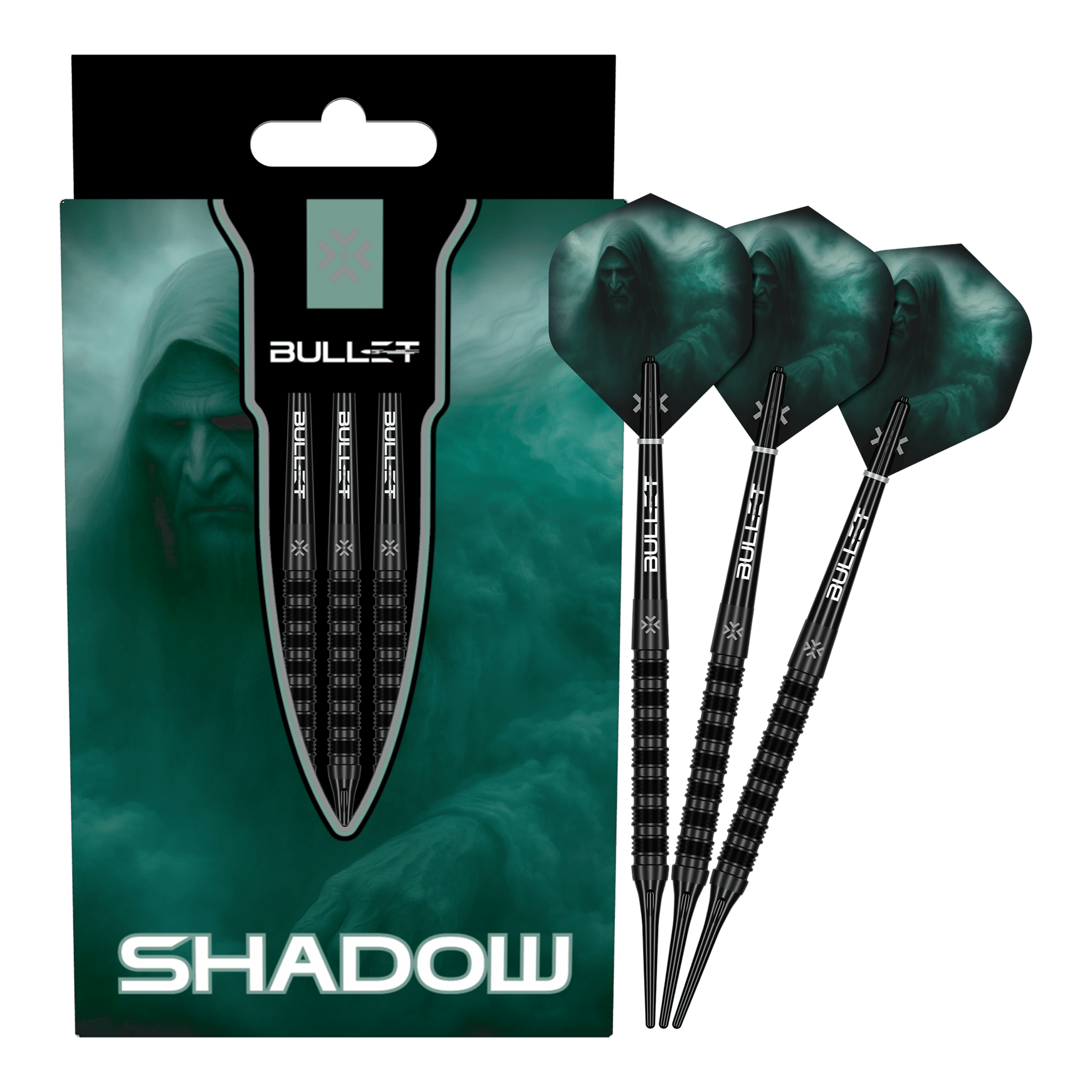 Bullet Shadow Softdarts - 20 g Das Foto zeigt die Bullet Shadow Softdarts - 20g in Gesamtansicht. Diese Darts eignen sich bestens zum präzisen Werfen.
