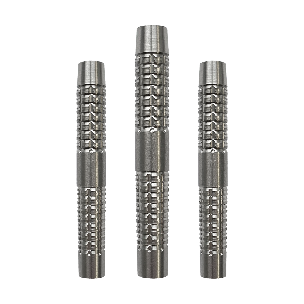 Fusti per freccette morbide McDart SilverGrip - 20 g Das Bild zeigt drei silberne Dart-Barrels der Marke McDart SilverGrip Softdart, jeweils mit einem Gewicht von 20 Gramm. Die Barrels haben eine strukturierte, griffige Oberfläche für besseren Halt.