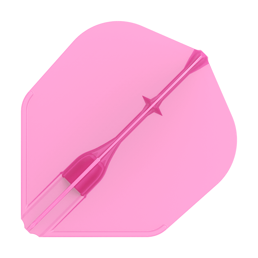 Voli L-L-Style3EZ Das Bild zeigt eine pinke Dart-Flügelfeder. Sie hat eine glatte Oberfläche und eine klassische Form.