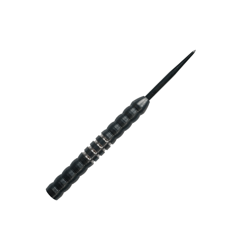 Canne per freccette in acciaio McDart Midnight V1 Das Bild zeigt einen McDart Midnight V1 Steeldart Barrel. Der Barrel ist schwarz mit silbernen Ringen und hat eine strukturierte Oberfläche für besseren Halt.