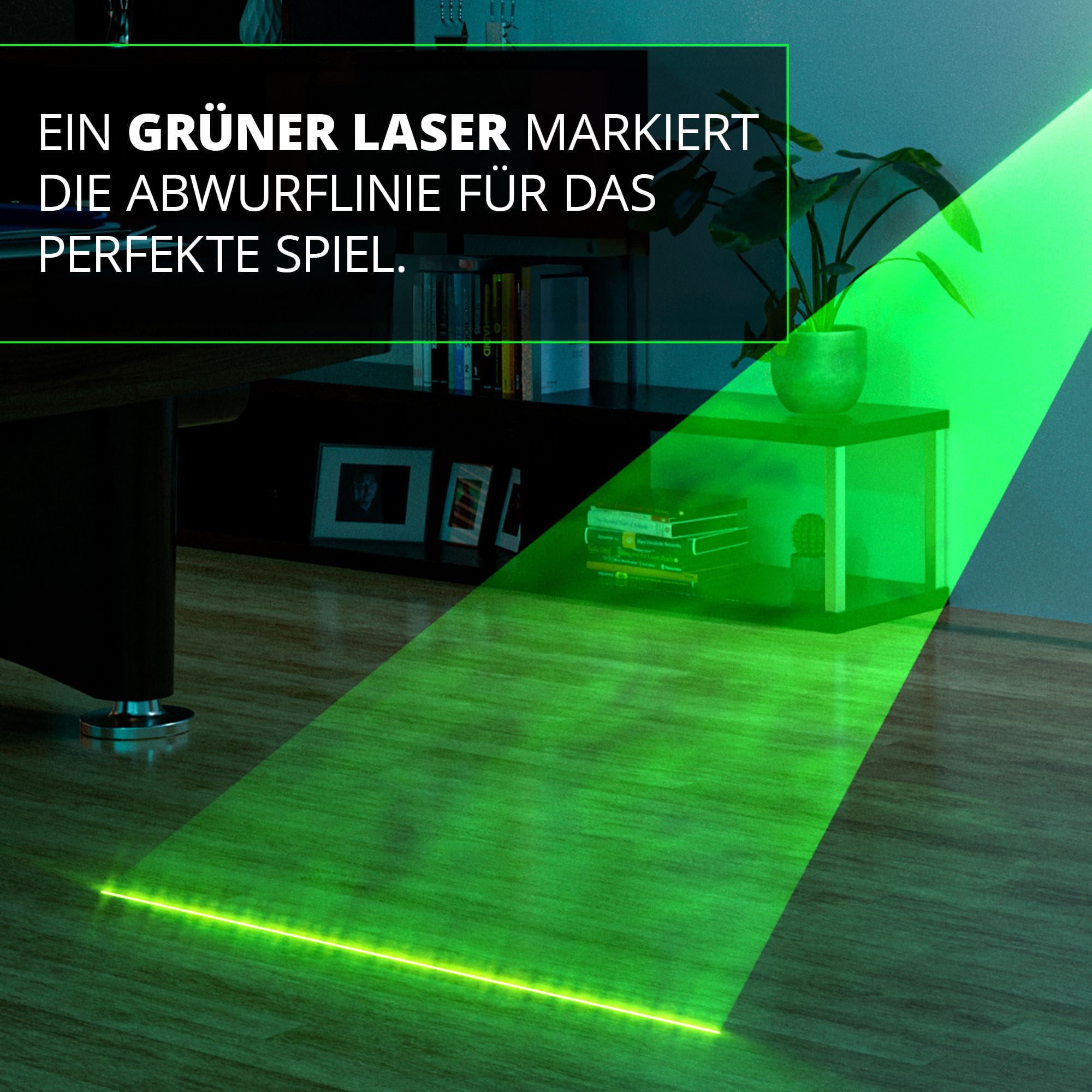Target MOD Laser Oche Target MOD Laser Oche ist als elektronisches Messgerät dargestellt. Der Laserstrahl ist angedeutet.