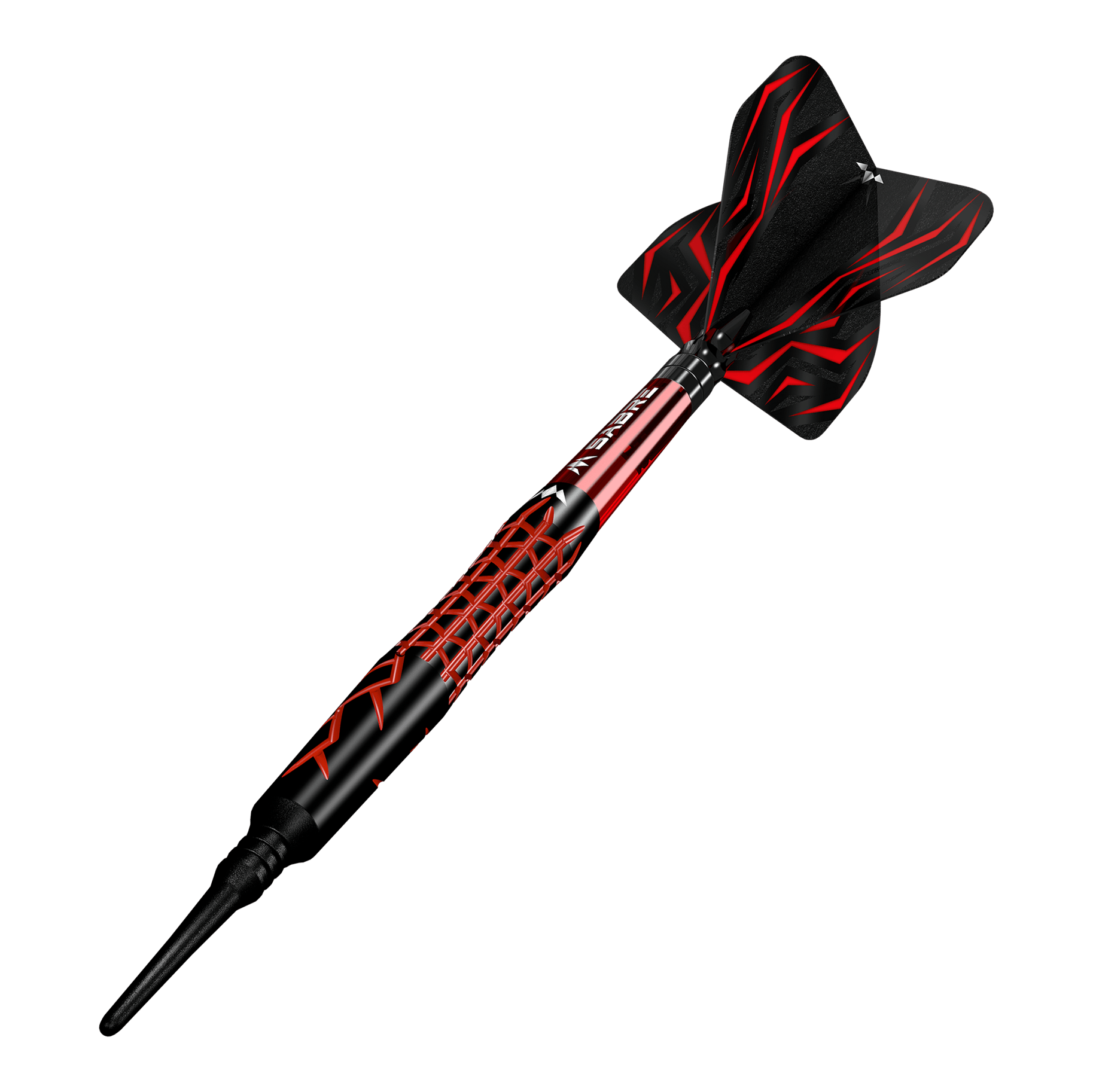 Freccette morbide Mission Lava - 20 g Das Bild zeigt einen Mission Lava Softdart mit einem Gewicht von 20 Gramm. Der Dart ist in Schwarz und Rot gestaltet und hat ein modernes, auffälliges Design.
