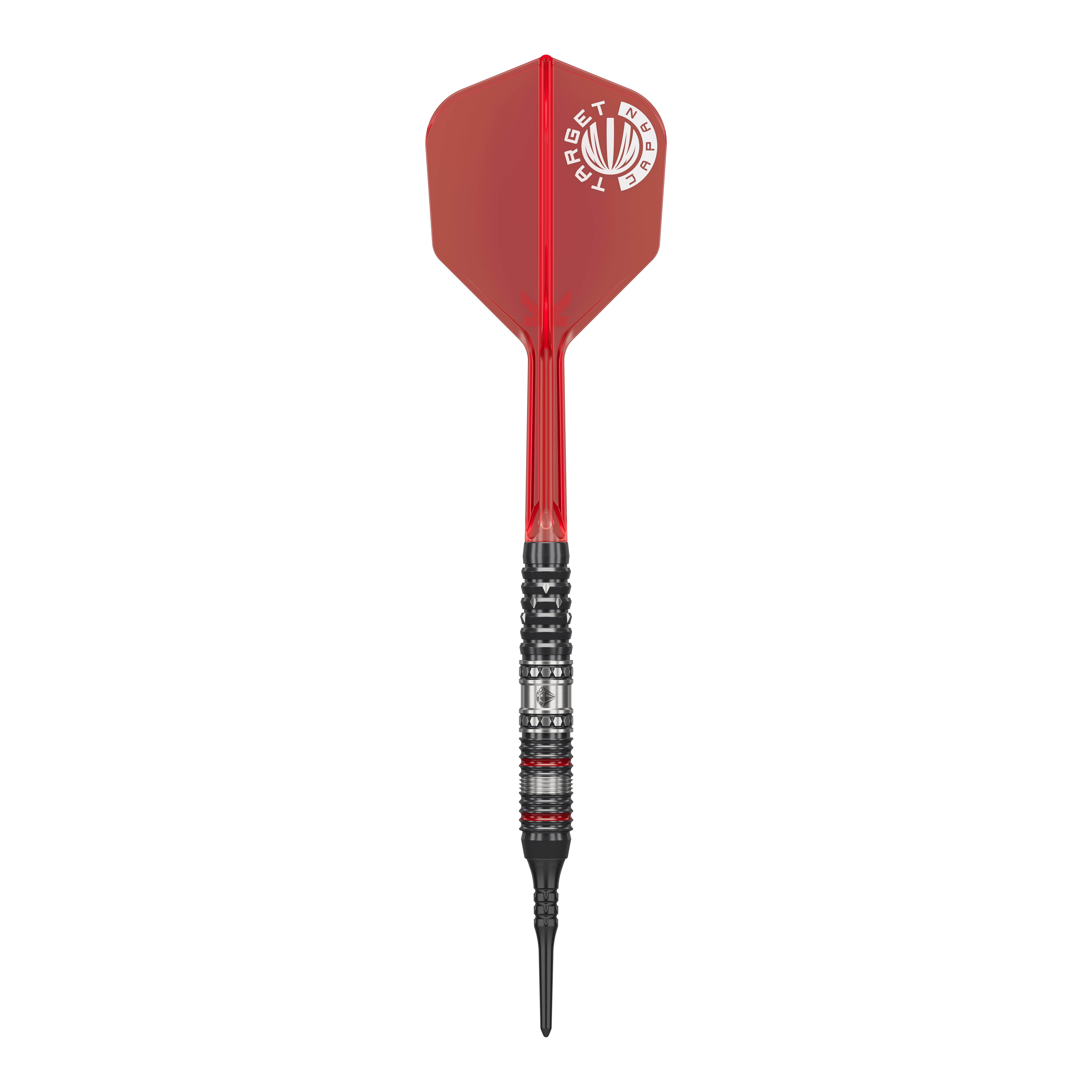 Freccette morbide Target Japan Prime Series Diamond GEN3 - 18 g Auf dem Bild ist ein Softdart aus der Target Japan Prime Series Diamond GEN3 mit einem Gewicht von 18g zu sehen. Der Dart hat eine rote Flight und einen schwarz-silbernen Schaft mit feinen Details.