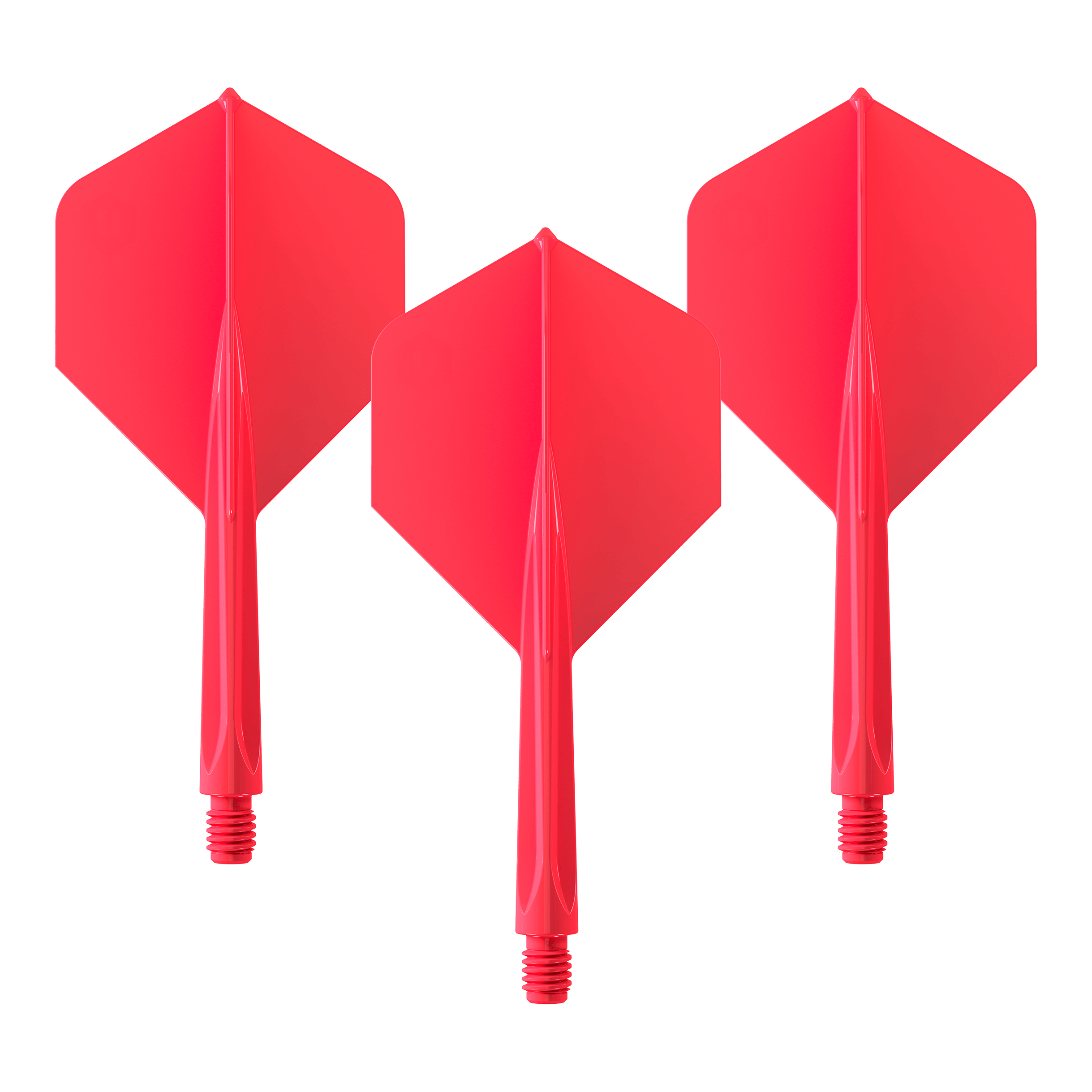 Unicorn Forge All In One Plus No2 Standard Flights Rosso - Medio Das Bild zeigt drei rote Dartflights mit integriertem Schaft. Es handelt sich um das Produkt "Unicorn Forge All In One Plus No2 Standard Flights Rot - Medium".