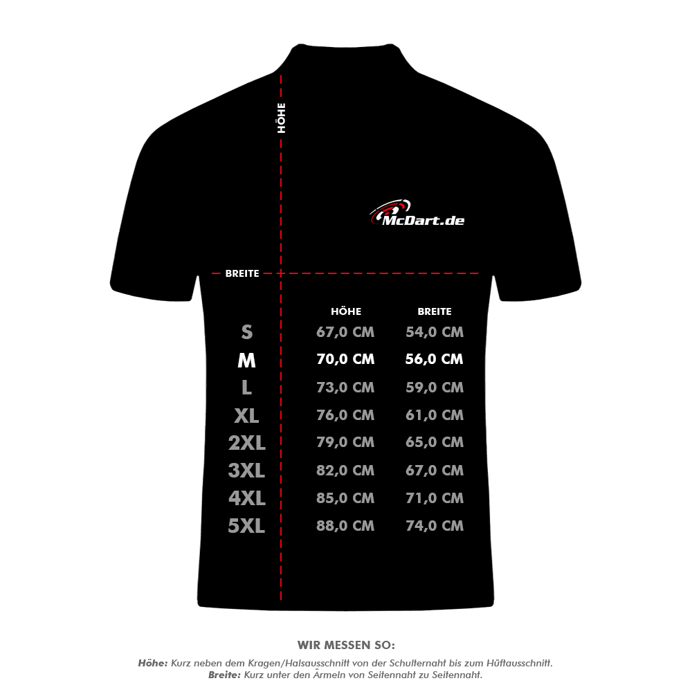 HRS-26036Harrows_Paragon_Dartshirts_5_MygfhFk52I9d2r Das Bild zeigt eine Größentabelle für das Produkt "Harrows Paragon Dartshirt - Orange". Die Tabelle gibt die Maße für Höhe und Breite des Shirts in verschiedenen Größen von S bis 5XL an.