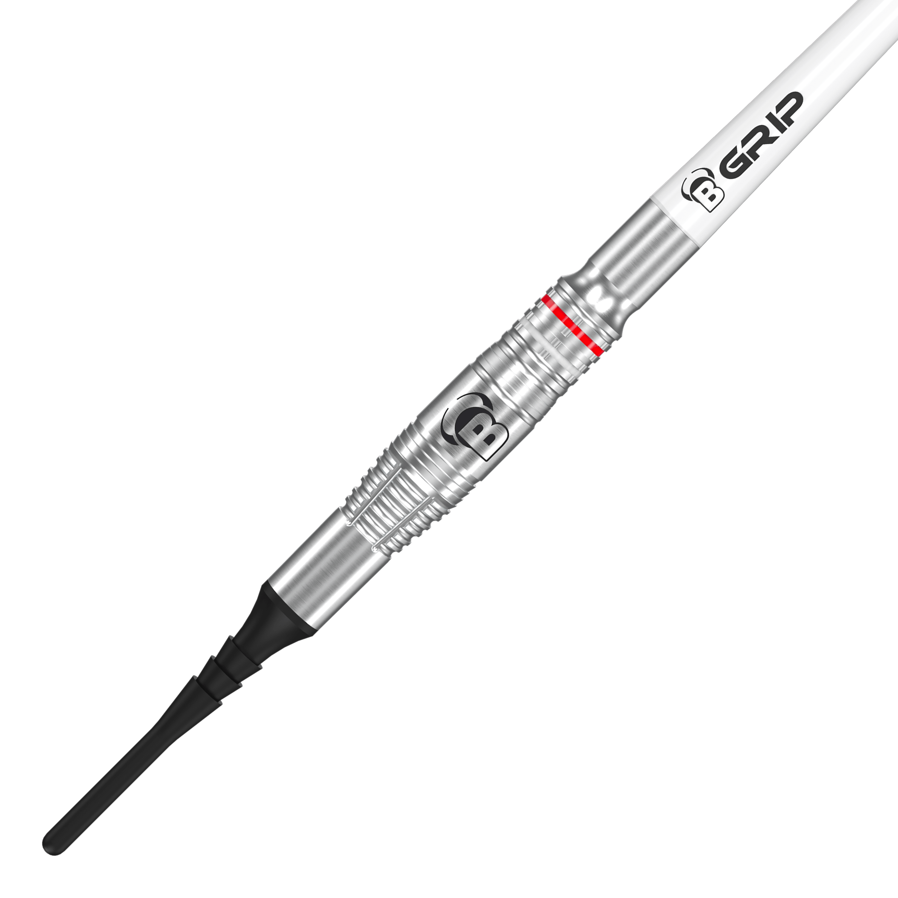 Freccette morbide Bulls Niko Springer - 22 g Das Bild zeigt einen Bulls Niko Springer Softdart mit einem Gewicht von 22g. Der Dart hat eine silberne Metallspitze und einen weißen Schaft mit der Aufschrift "B GRIP".