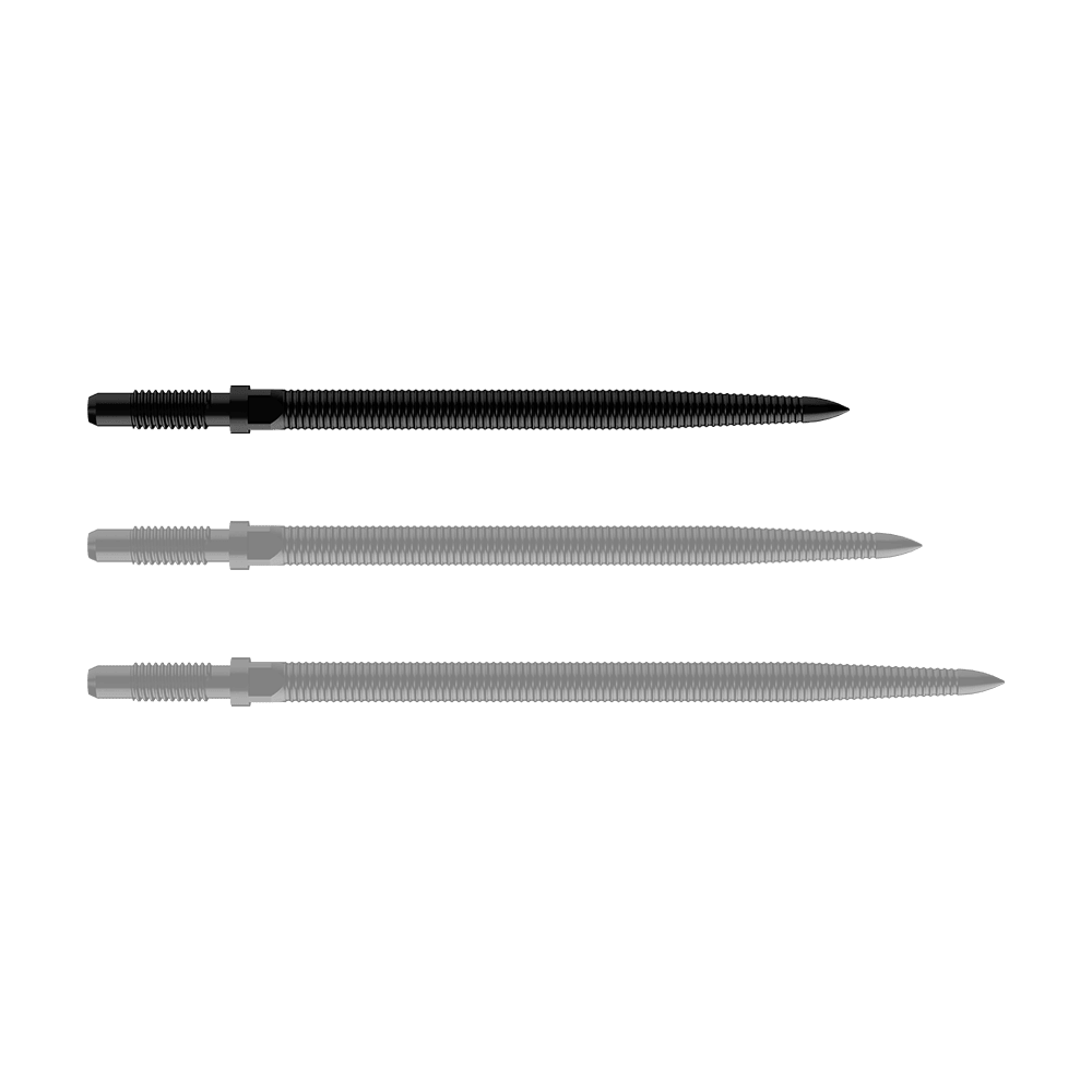 Punte per freccette Bulls NL Convertible Point - Micro Grip - Nere Zu sehen ist eine schwarze Dartspitze mit feiner MicroGrip-Struktur. Das Produkt heißt BU57704_BullsNL_Convertible_Points_MicroGrip_Schwarz_32mm_1.