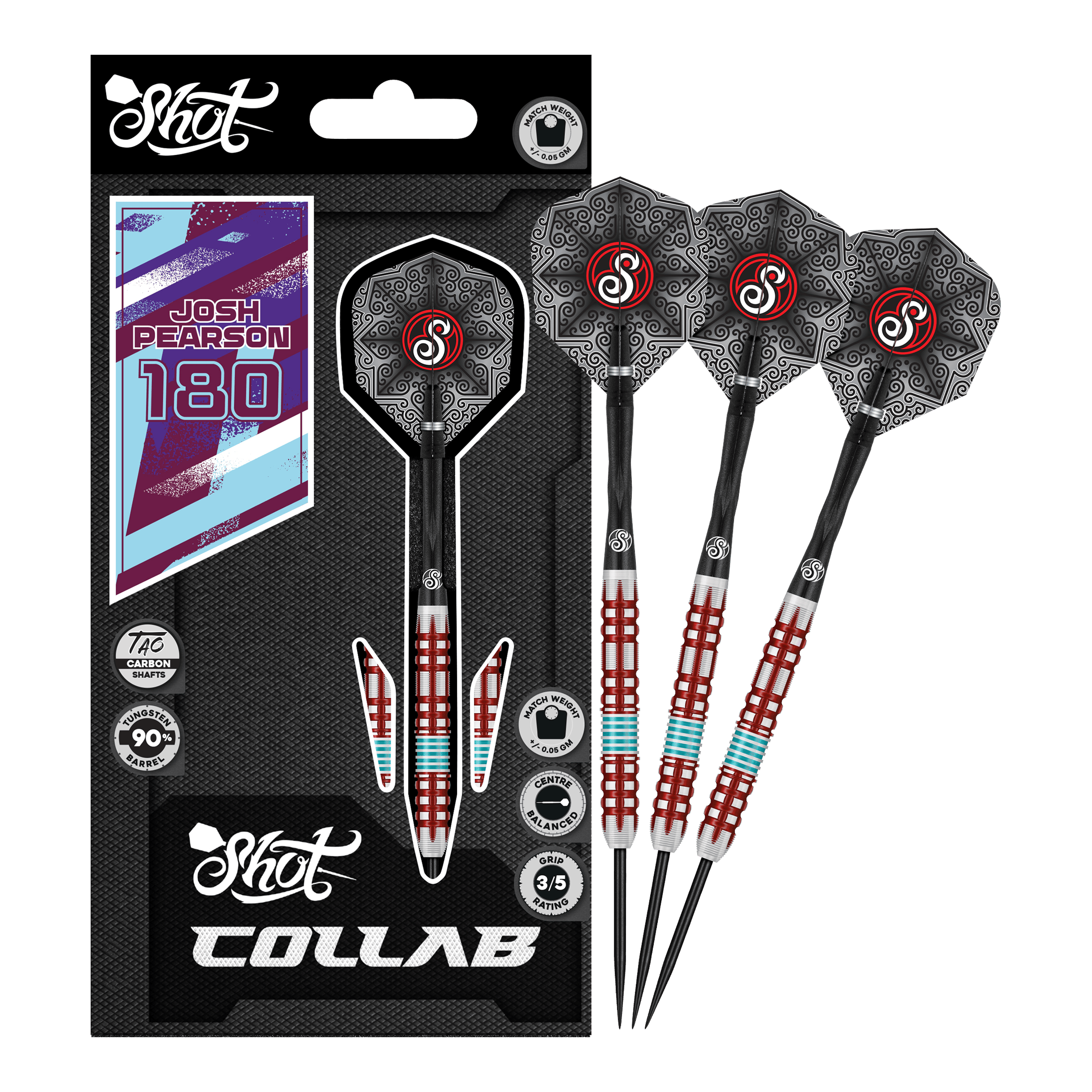 Shot Collab Pro Series Josh Pearson Steeldarts - 23 g Das Produkt Shot Collab Pro Series Josh Pearson Steeldarts - 23g wird gezeigt. Die Darts besitzen eine präzise Verarbeitung für maximale Leistung.