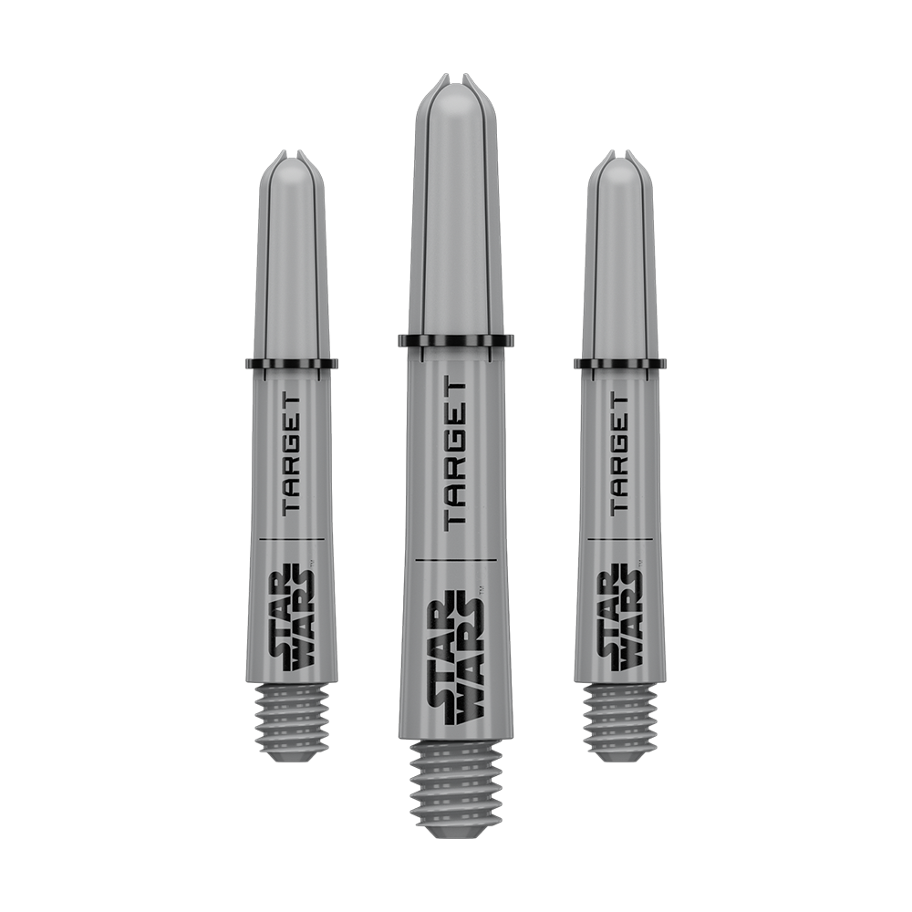 Aste Target Star Wars ProGrip - Grigio Das Bild zeigt vermutlich ein Set von Pro Grip Shafts in Grau, kurze Ausführung mit 34 mm Länge. Das Produkt ist wahrscheinlich aus der Star Wars Kollektion.