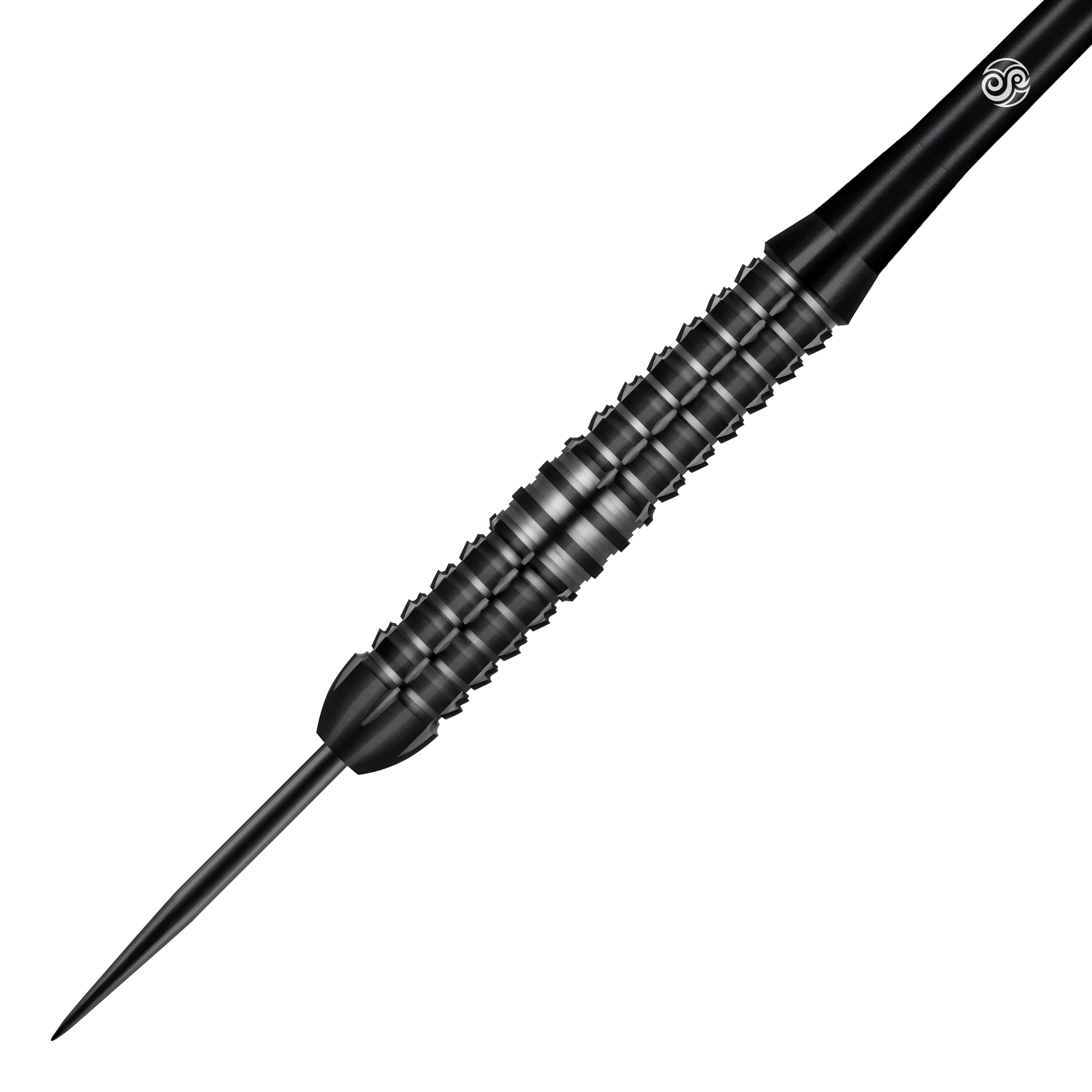 Freccette in acciaio smaltato Shot Redline Das Bild zeigt einen schwarzen Steeldart namens "Shot Redline Blazed". Der Dart hat ein geriffeltes Griffstück für besseren Halt.