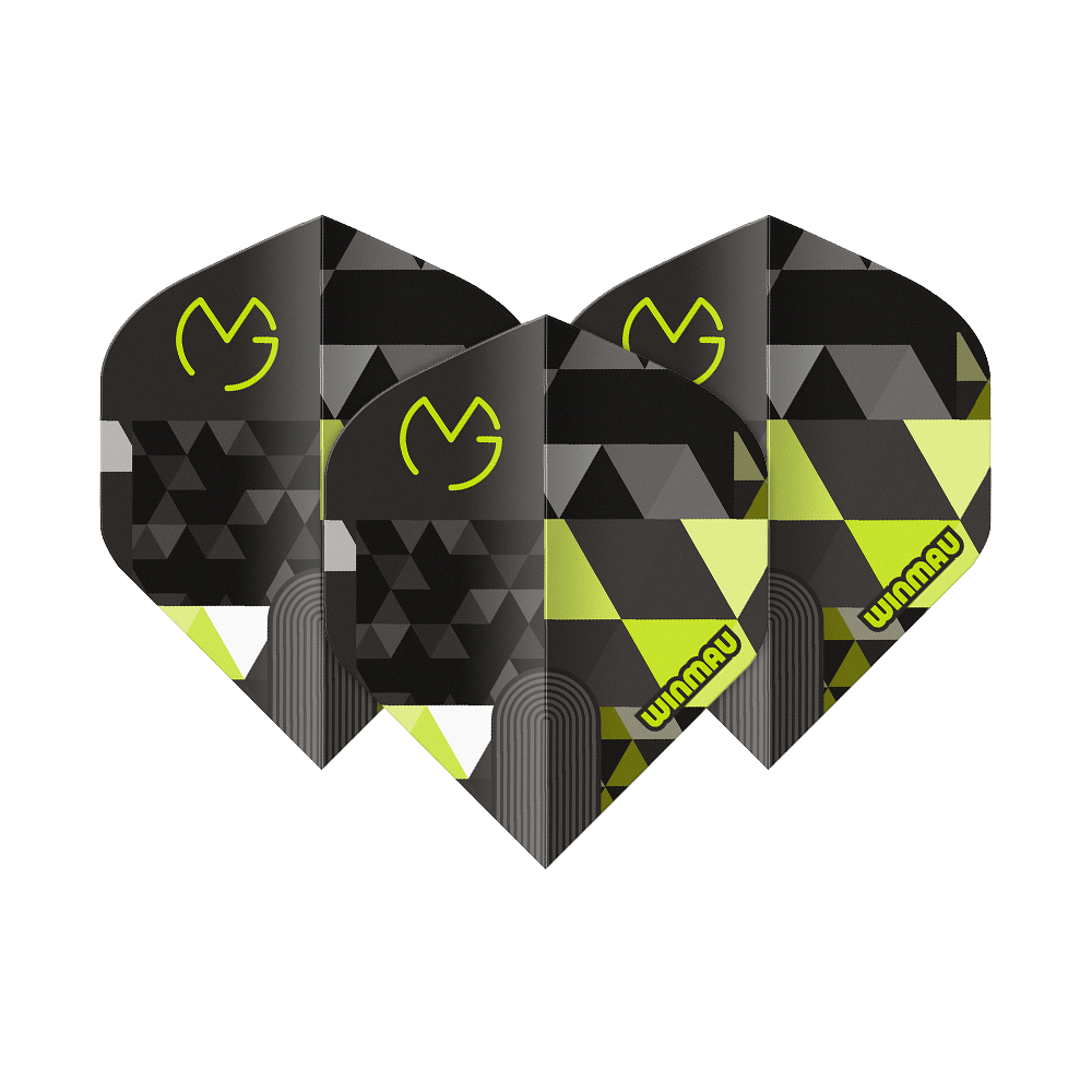 Voli standard Winmau Prism Delta MvG Logo Verde No2 Abgebildet ist Winmau Prism Delta MvG Logo Green No2 Standard Flights. Das Produkt zeigt grüne Dart-Flights mit Logo als Set.