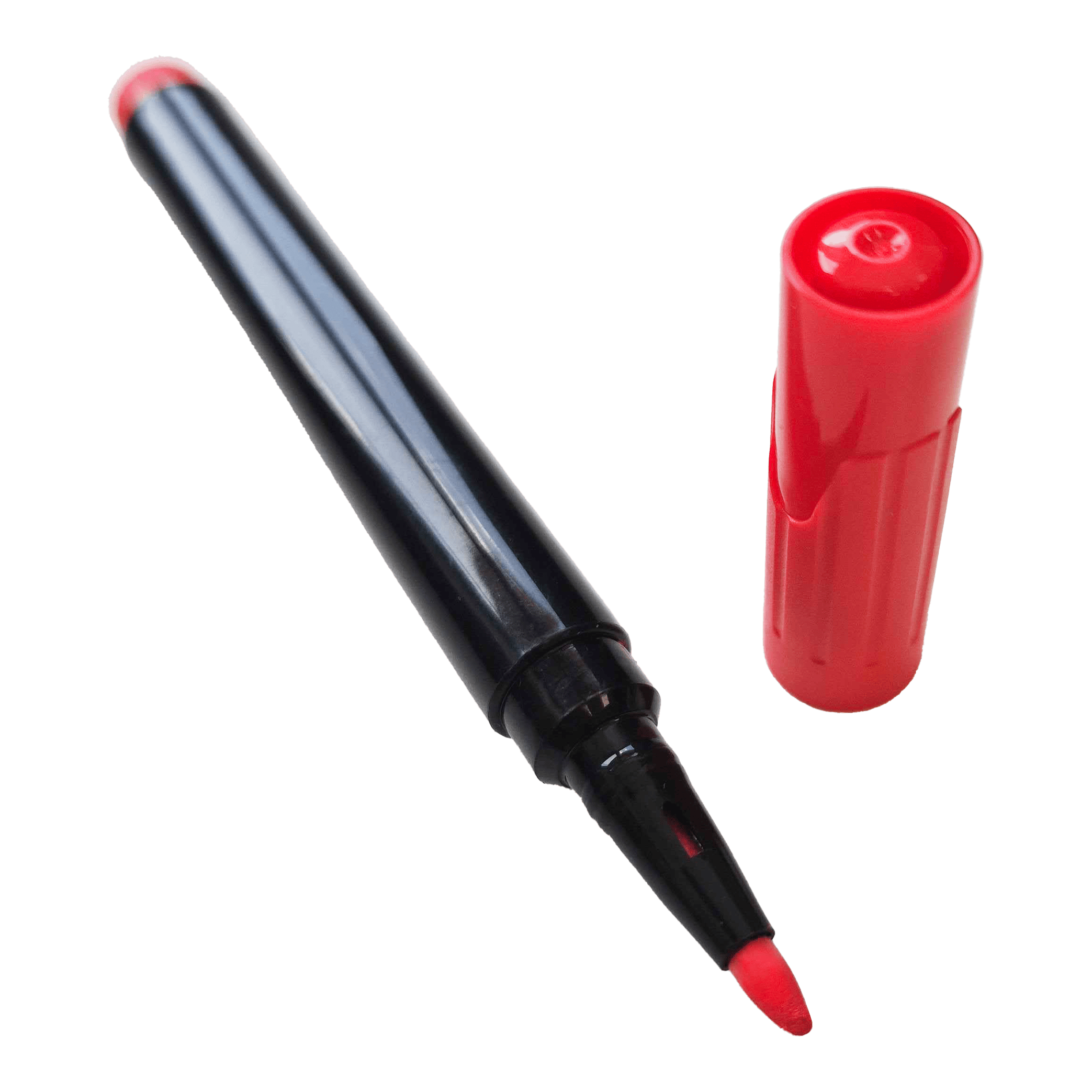Segnaposto Auf dem Bild ist ein roter Boardmarker mit abgenommener Kappe zu sehen. Der Marker liegt schräg, und die rote Spitze ist gut erkennbar.