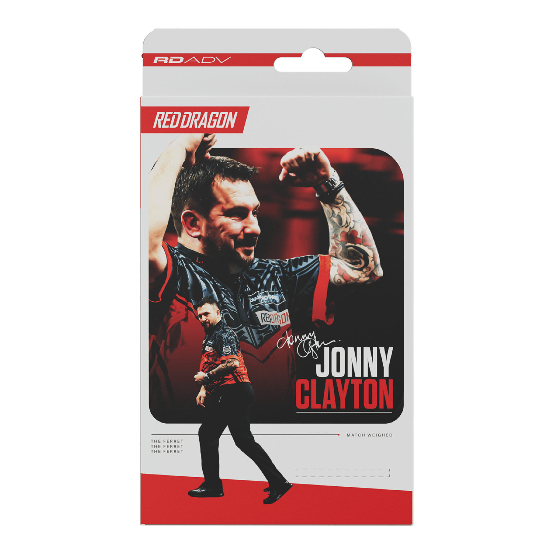 Freccette morbide Red Dragon Jonny Clayton RD-ADV - 18 g Das Bild zeigt die Red Dragon Jonny Clayton RD-ADV Softdarts - 18g. Ein Softdart ist aus einer leicht anderen Perspektive zu sehen.