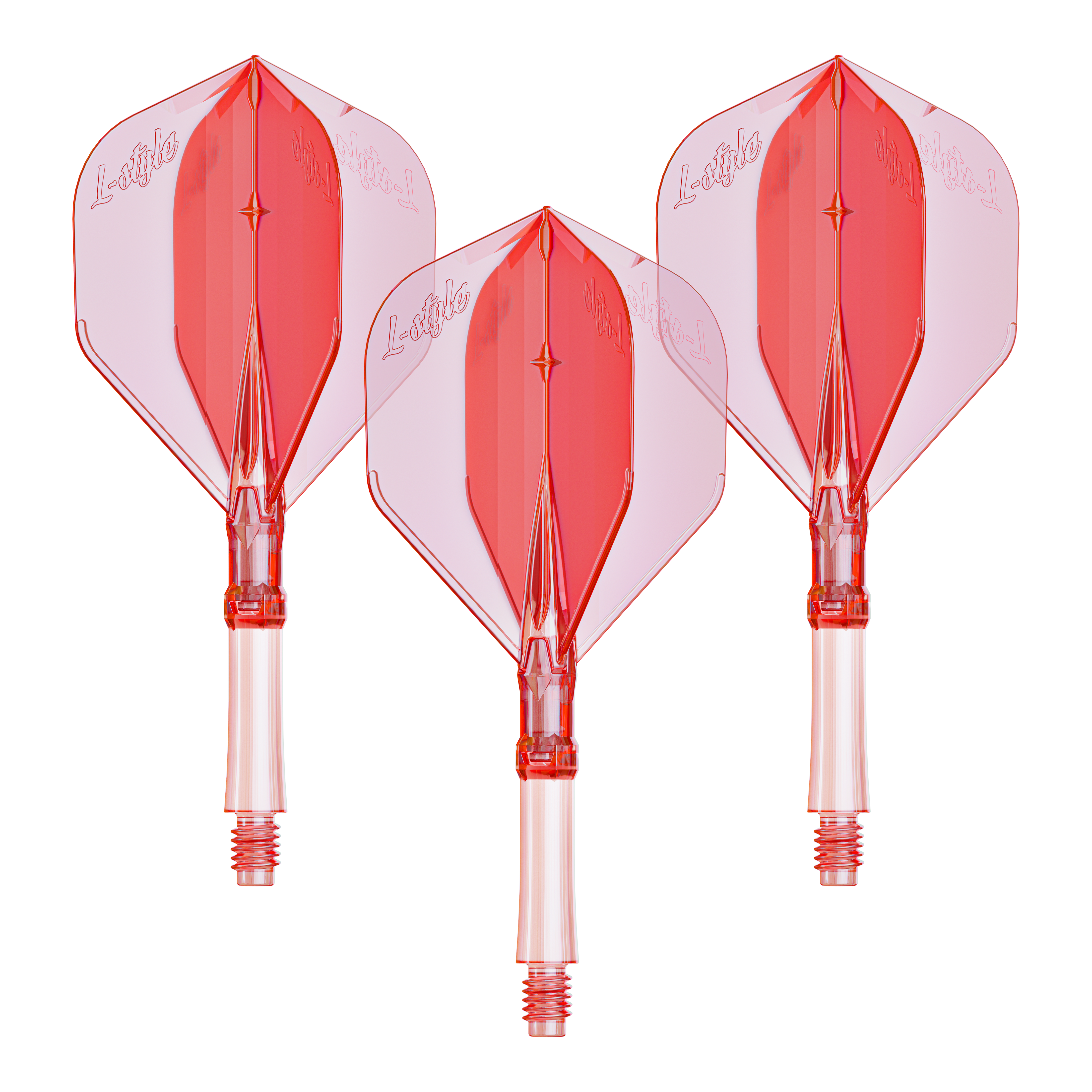Alette L-Style L-System - Rosso trasparente Ein Set mit klar roten Flights für Darts, vermutlich der Größe Medium. Ideal zur Personalisierung von Dartpfeilen.