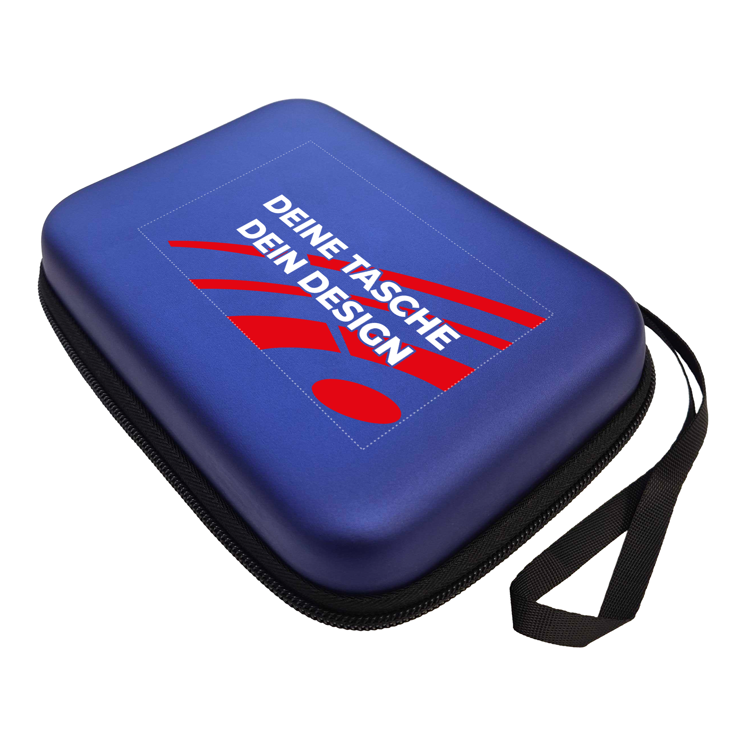 Custodia per freccette System-4 con il tuo design Das Bild zeigt ein McDart System4 Dartcase in Blau Metallic. Das Etui ist geschlossen dargestellt.
