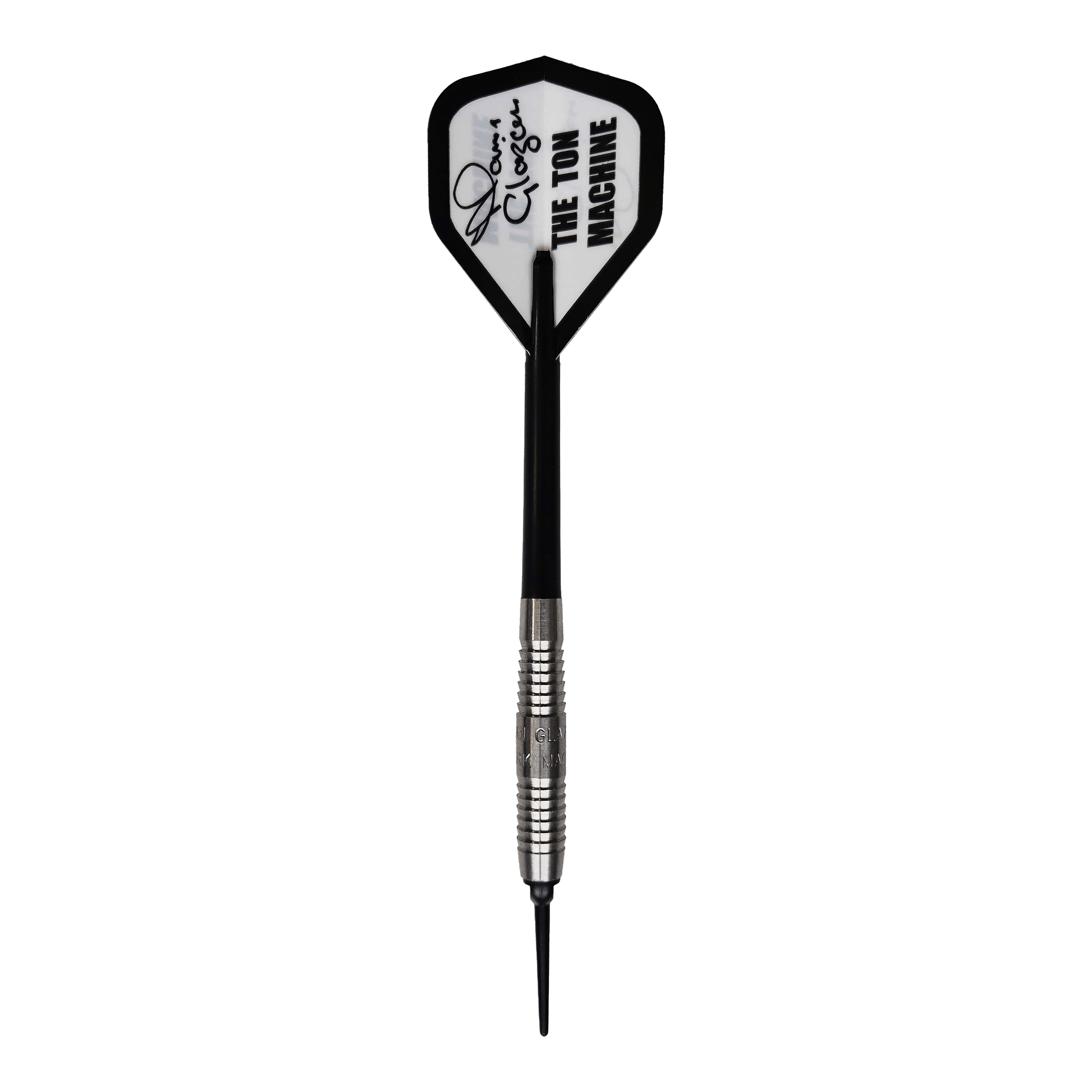 Freccette morbide McKicks Alam Glazier Shark Machine Auf dem Bild ist ein McKicks Alam Glazier Shark Machine Softdart zu sehen. Der Dartpfeil hat eine silberne Metallspitze und einen Flight mit der Aufschrift "THE TON MACHINE".