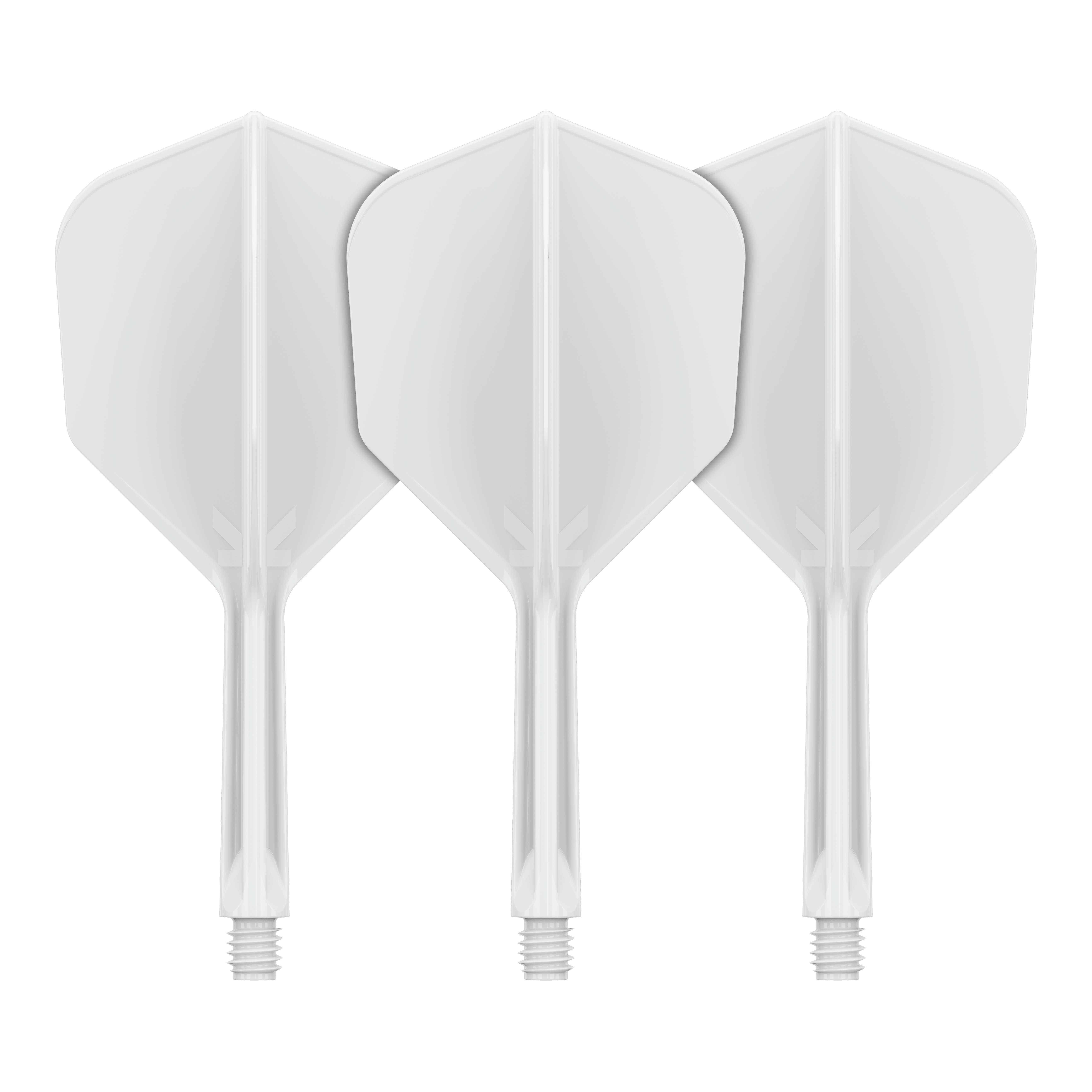 Target K-Flex No6 Flight System - Bianco Das Bild zeigt vermutlich ein weißes Flight-System, wahrscheinlich Target K-Flex No6 mit 26 mm Länge. Es handelt sich um ein Dart-Zubehör.