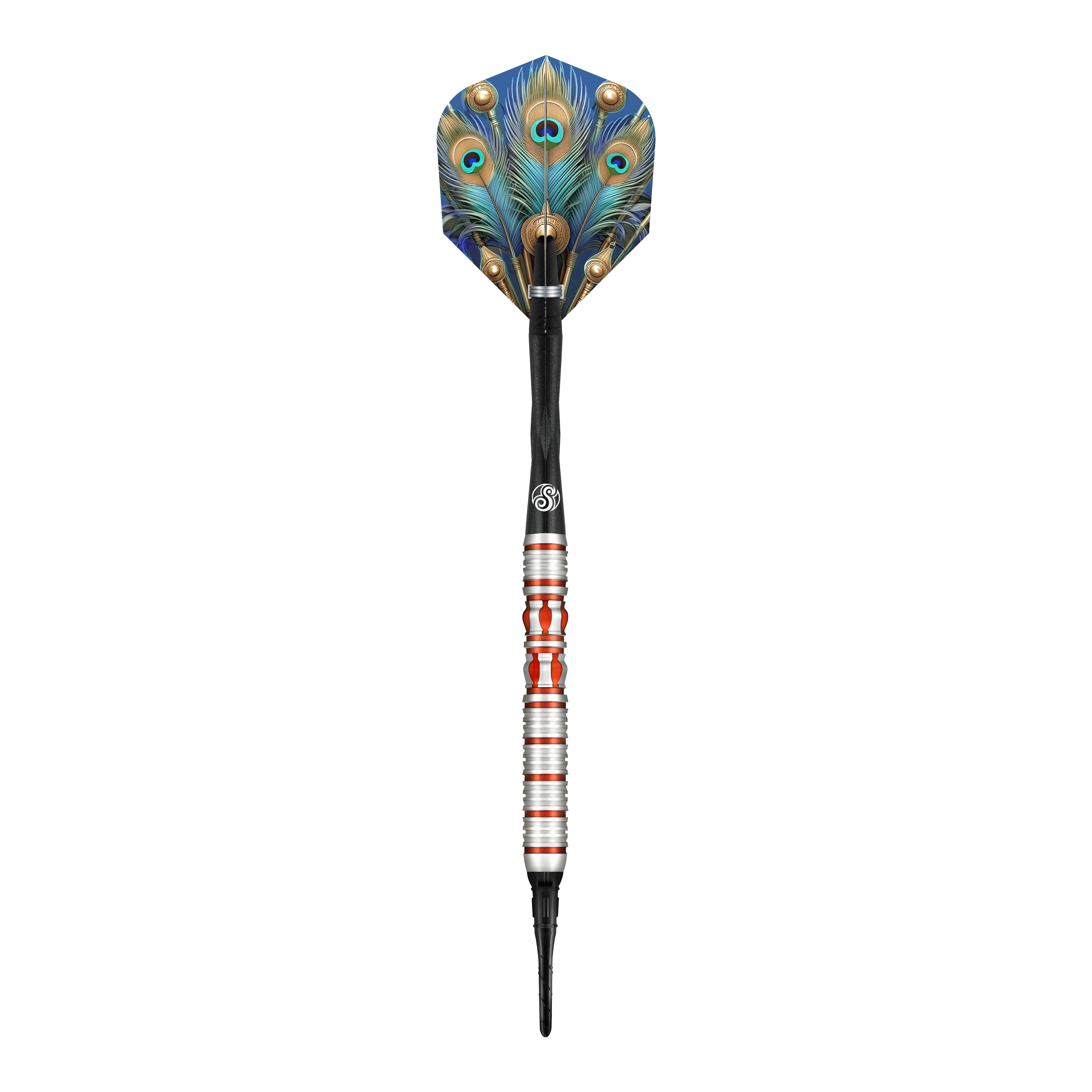 Shoto Impero Romano Juno freccette morbide Dies ist ein Softdart aus der Serie "Shot Roman Empire Juno". Er hat ein auffälliges Design mit bunten Farben und einem Flight im Pfauenfeder-Look.