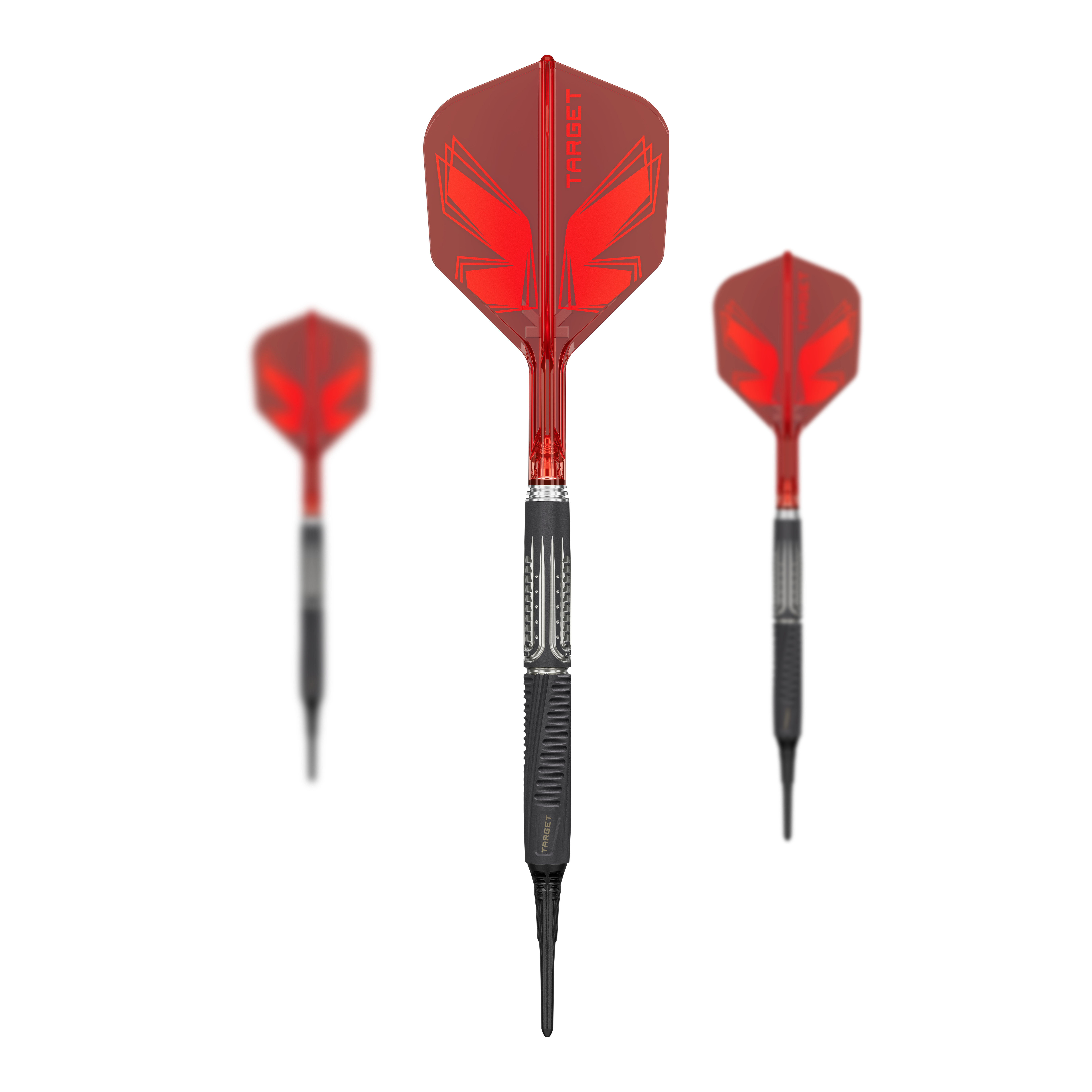 Dardi morbidi Target Shift - 18 g Zu sehen sind die Target Shift Softdarts mit 18g. Das komplette Set liegt nebeneinander.