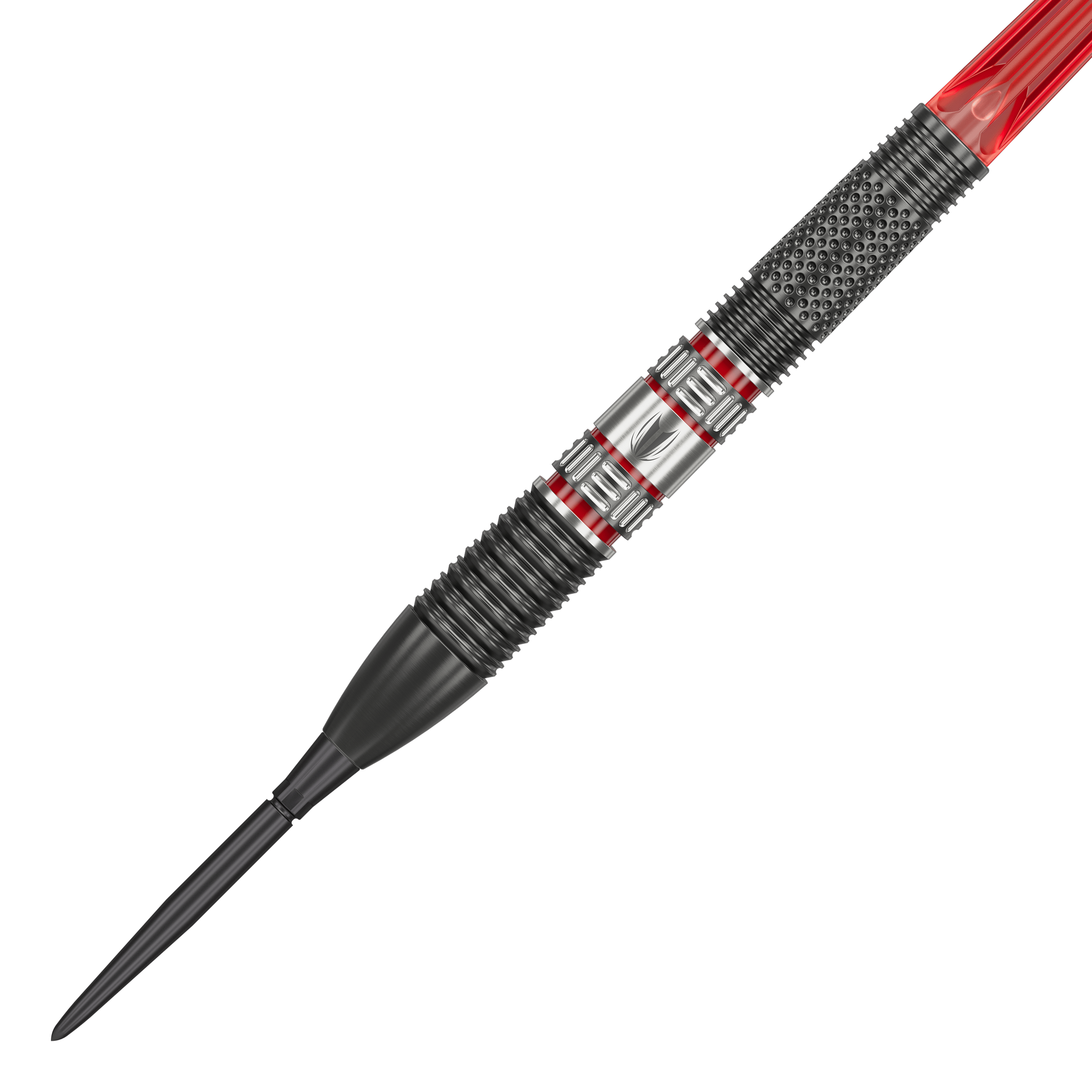 Freccette in acciaio Target Gabriel Clemens 95K Swiss Point Das Bild zeigt einen Target Gabriel Clemens 95K Swiss Point Steeldart. Der Dart hat ein modernes Design mit schwarzen, silbernen und roten Akzenten.