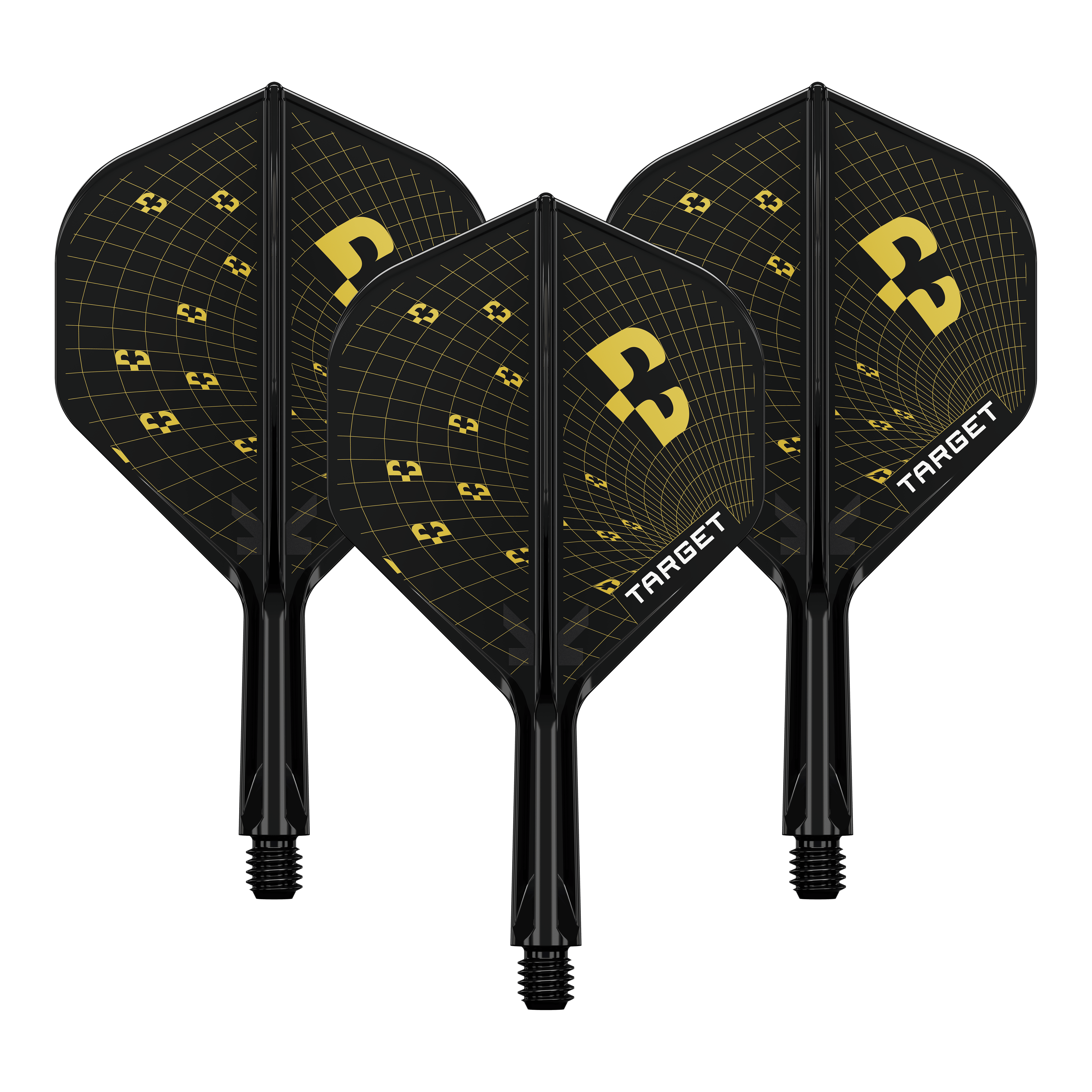 Alette standard Target K-Flex Bolide No2 Abgebildet ist ein Set von Target K-Flex Bolide No2 Standard Flights mit einer Länge von 19mm. Das Produkt wird in einer Nahaufnahme gezeigt.