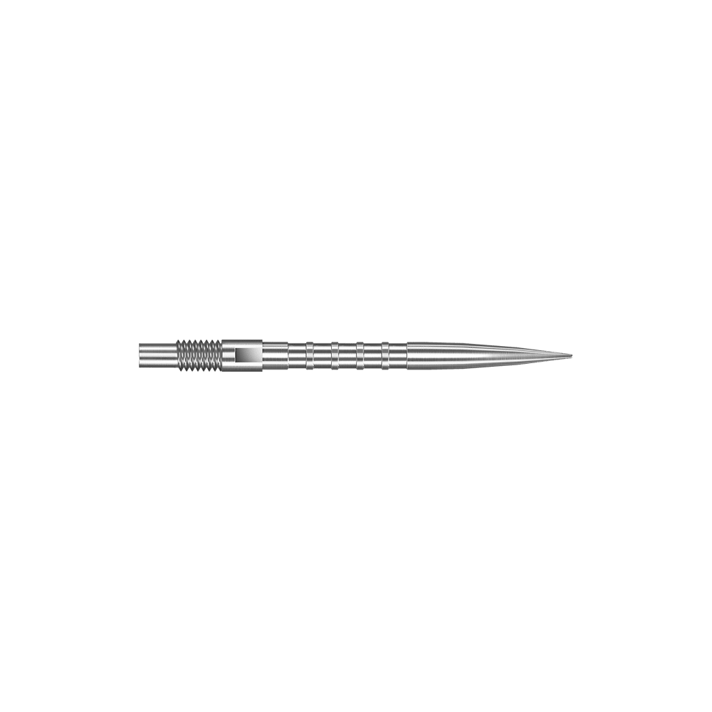 Punte per freccette Harrows Quick Point Heavy Metal - Argento Das Bild zeigt Harrows Quick Point Heavy Metal Grip Dartspitzen in Silber mit einer Länge von 26mm. Die Aufnahme präsentiert das zweite Stück der Serie.